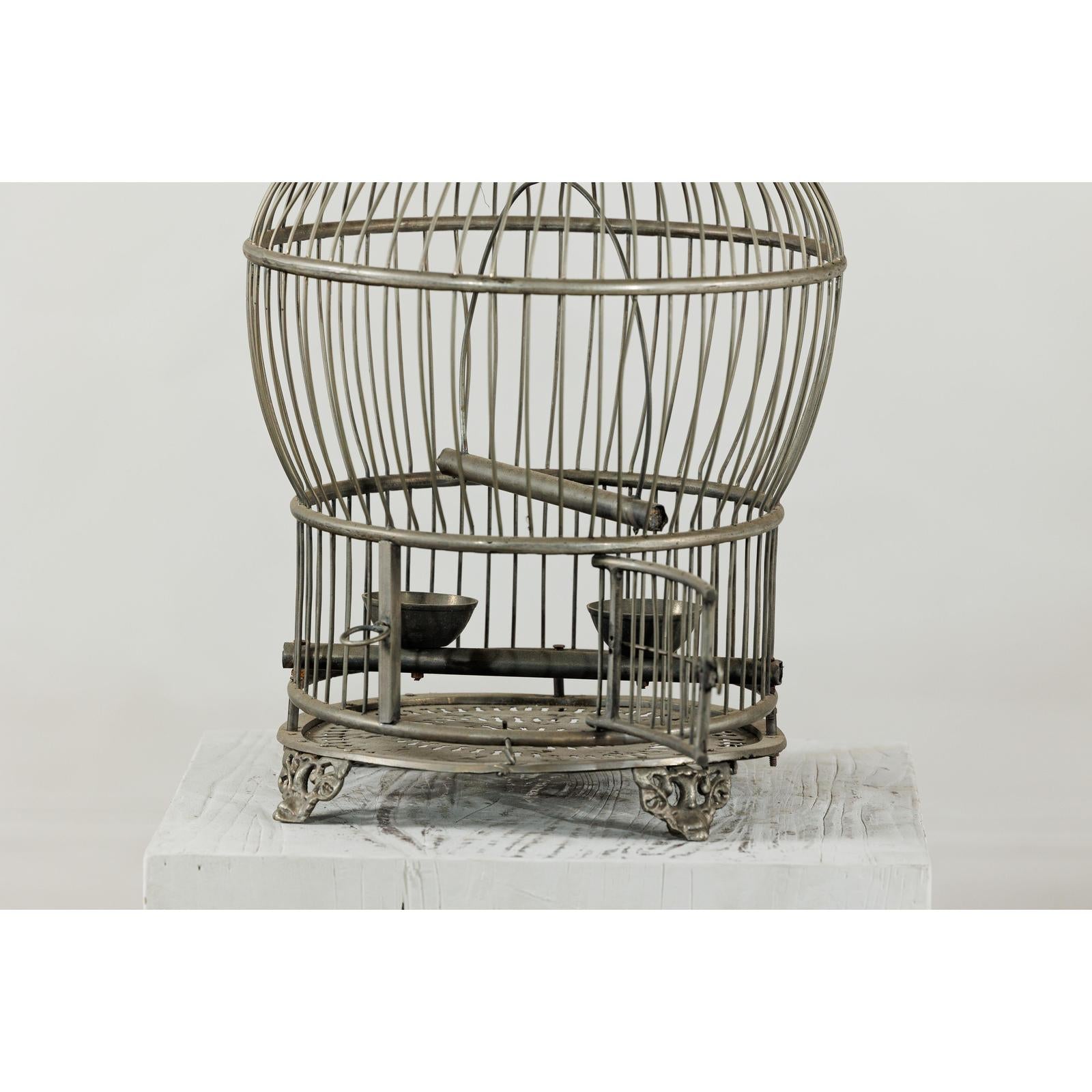 Antique Brass Bird Cage with Montgolfière Form, Pierced Feet-4. Asian &amp; Chinese Furniture, Art, Antiques, Vintage Home Décor for sale at FEA Home