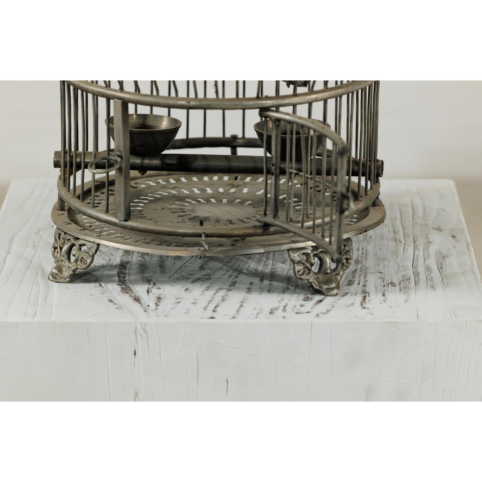 Antique Brass Bird Cage with Montgolfière Form, Pierced Feet-6. Asian &amp; Chinese Furniture, Art, Antiques, Vintage Home Décor for sale at FEA Home
