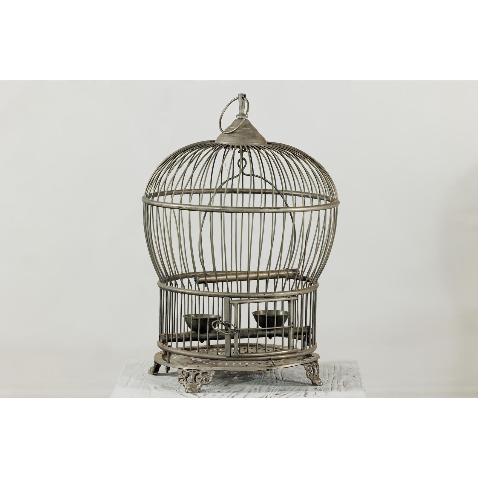 Antique Brass Bird Cage with Montgolfière Form, Pierced Feet-9. Asian &amp; Chinese Furniture, Art, Antiques, Vintage Home Décor for sale at FEA Home