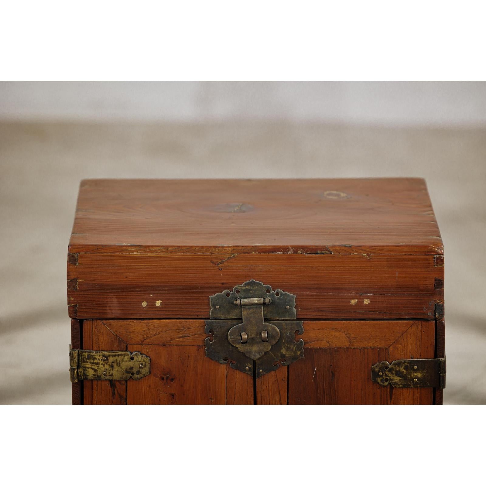Antique Brown Lacquered Dressing Case Jewelry Box with Brass Hardware-13. Asian &amp; Chinese Furniture, Art, Antiques, Vintage Home Décor for sale at FEA Home
