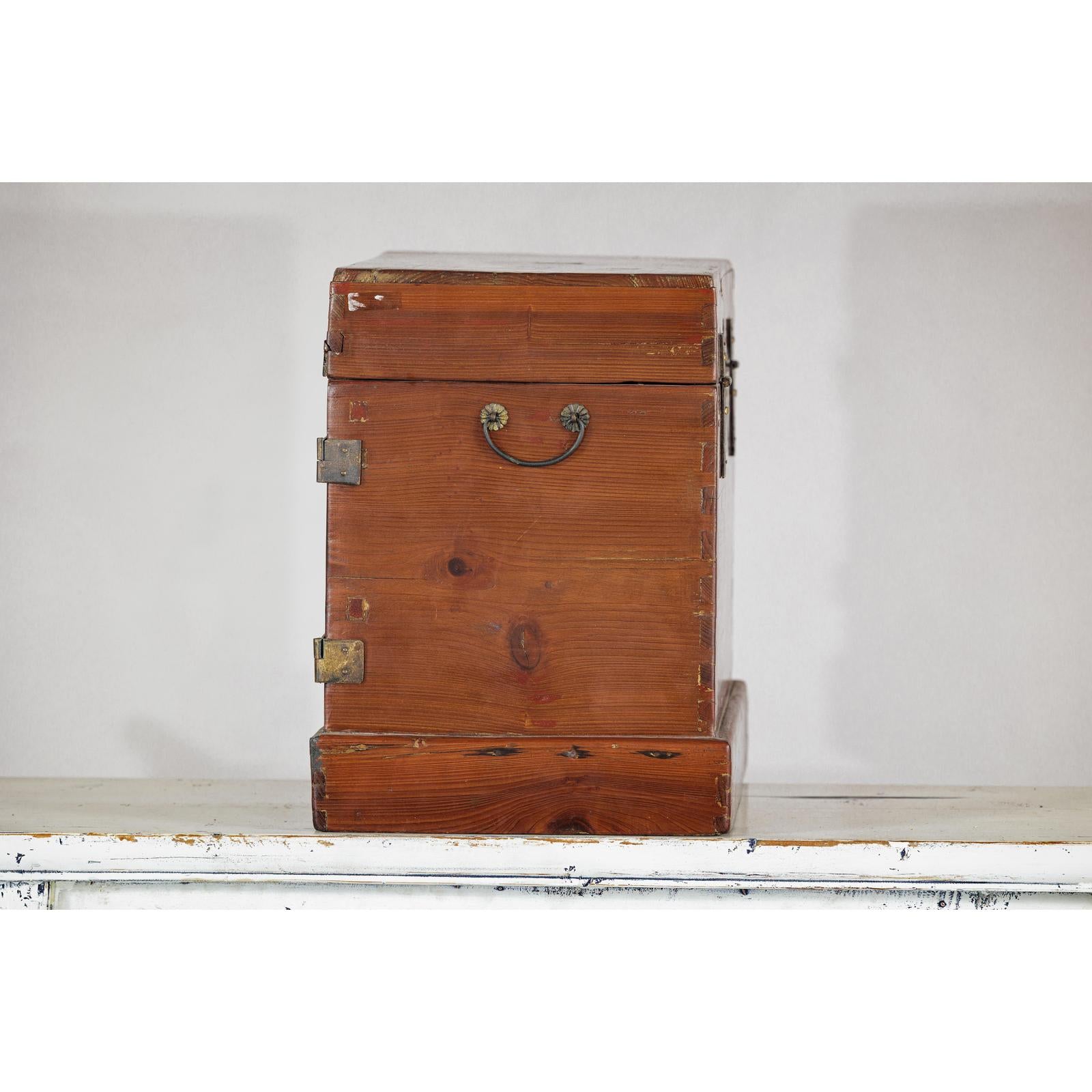 Antique Brown Lacquered Dressing Case Jewelry Box with Brass Hardware-5. Asian &amp; Chinese Furniture, Art, Antiques, Vintage Home Décor for sale at FEA Home