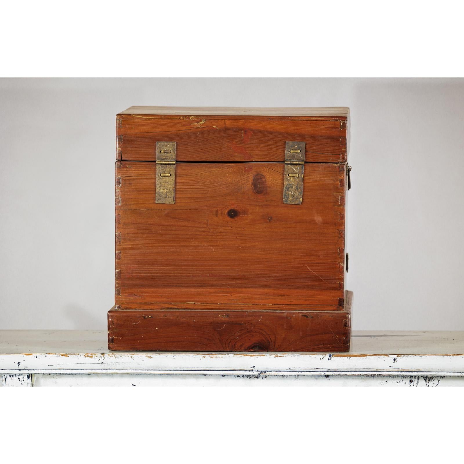 Antique Brown Lacquered Dressing Case Jewelry Box with Brass Hardware-7. Asian &amp; Chinese Furniture, Art, Antiques, Vintage Home Décor for sale at FEA Home