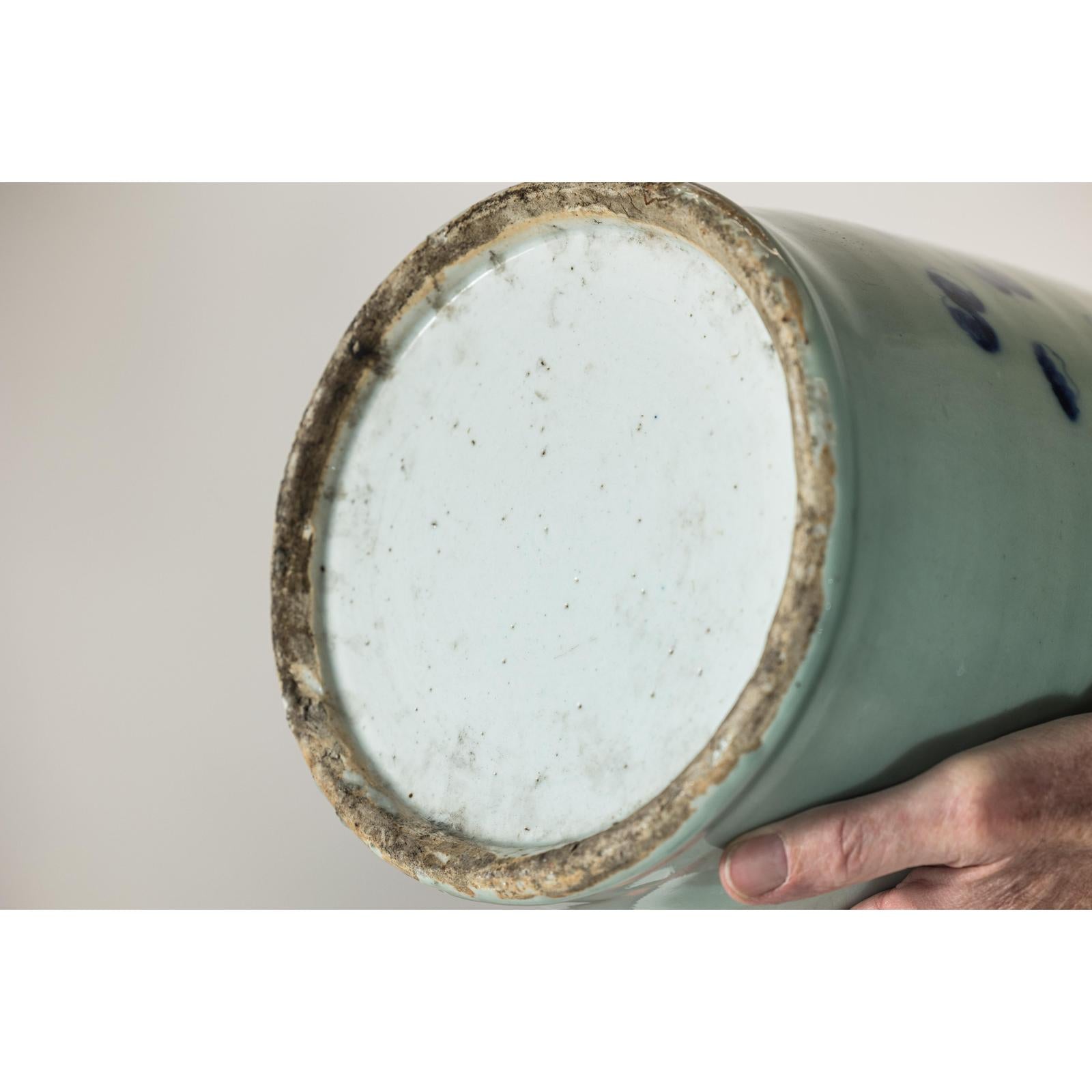 Antique Chinese Blue &amp; White Vase with Scenes and Celadon Glaze