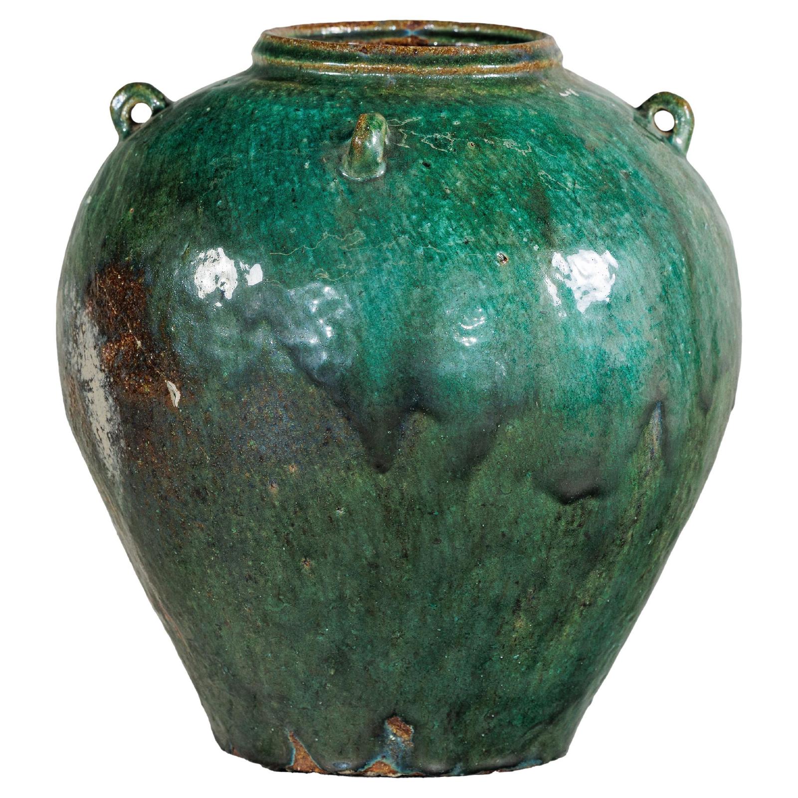 Antique Green Thai Water Jar Planter with Loop Handles - image 1