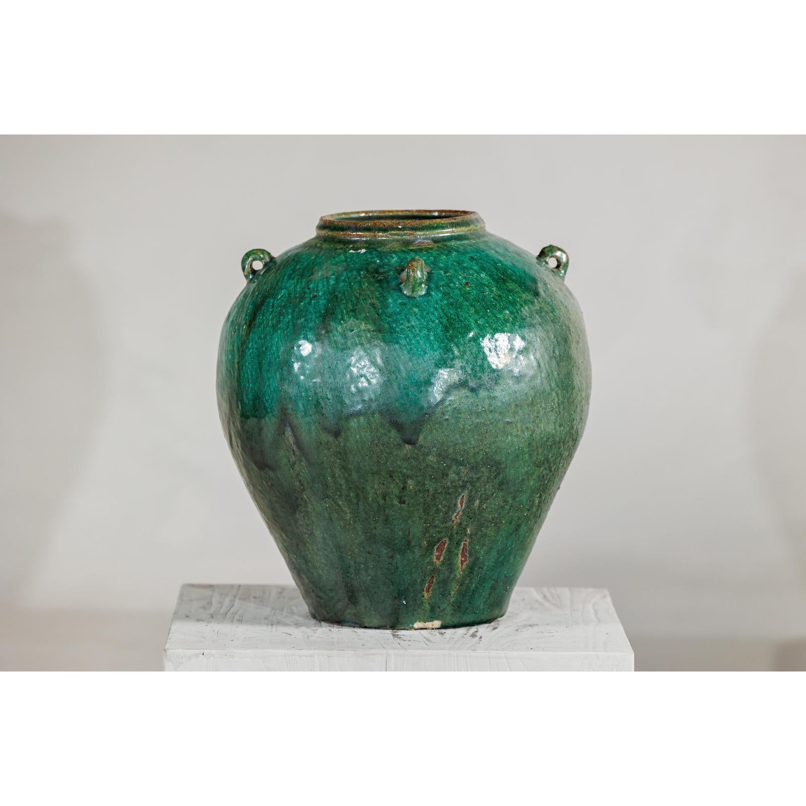 Antique Green Thai Water Jar Planter with Loop Handles - image 3