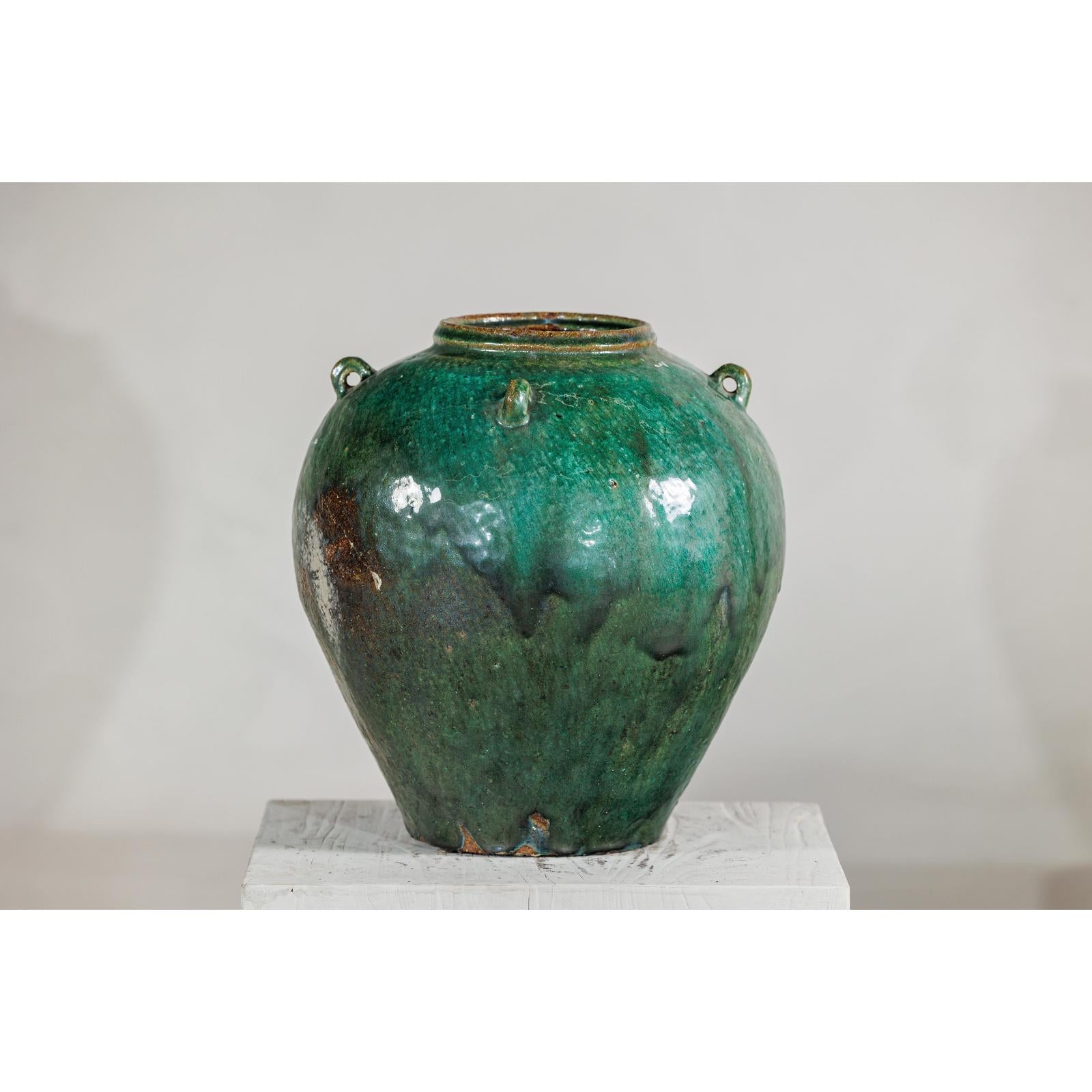 Antique Green Thai Water Jar Planter with Loop Handles - image 4