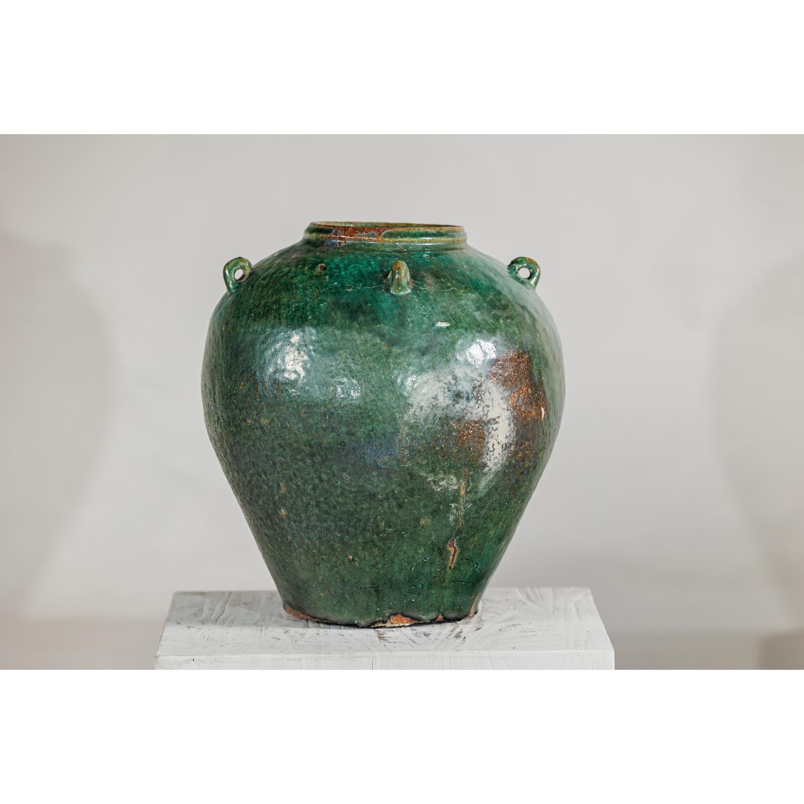 Antique Green Thai Water Jar Planter with Loop Handles - image 5