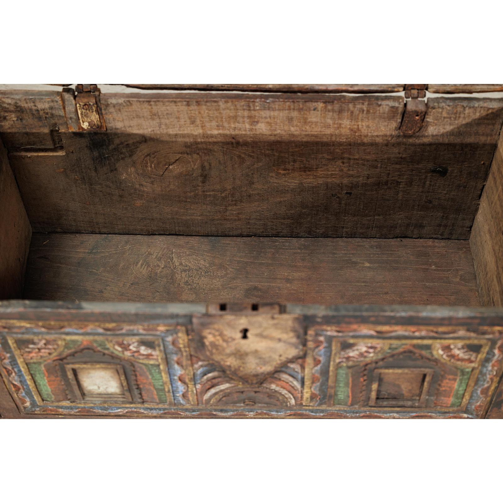 Antique Painted Chest with Hinged Lid, Traces of Original Mirrors-13. Asian &amp; Chinese Furniture, Art, Antiques, Vintage Home Décor for sale at FEA Home