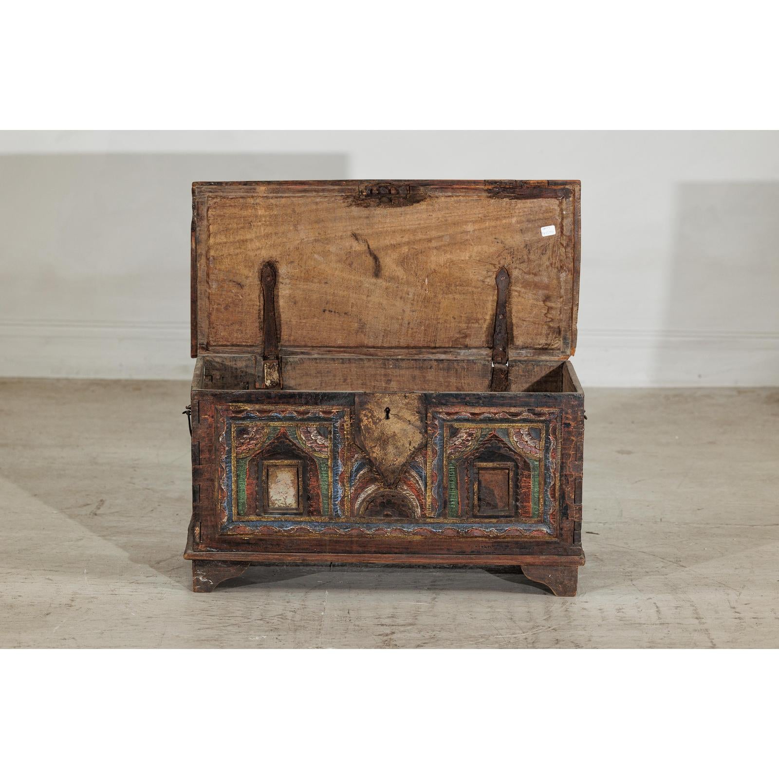 Antique Painted Chest with Hinged Lid, Traces of Original Mirrors-14. Asian &amp; Chinese Furniture, Art, Antiques, Vintage Home Décor for sale at FEA Home