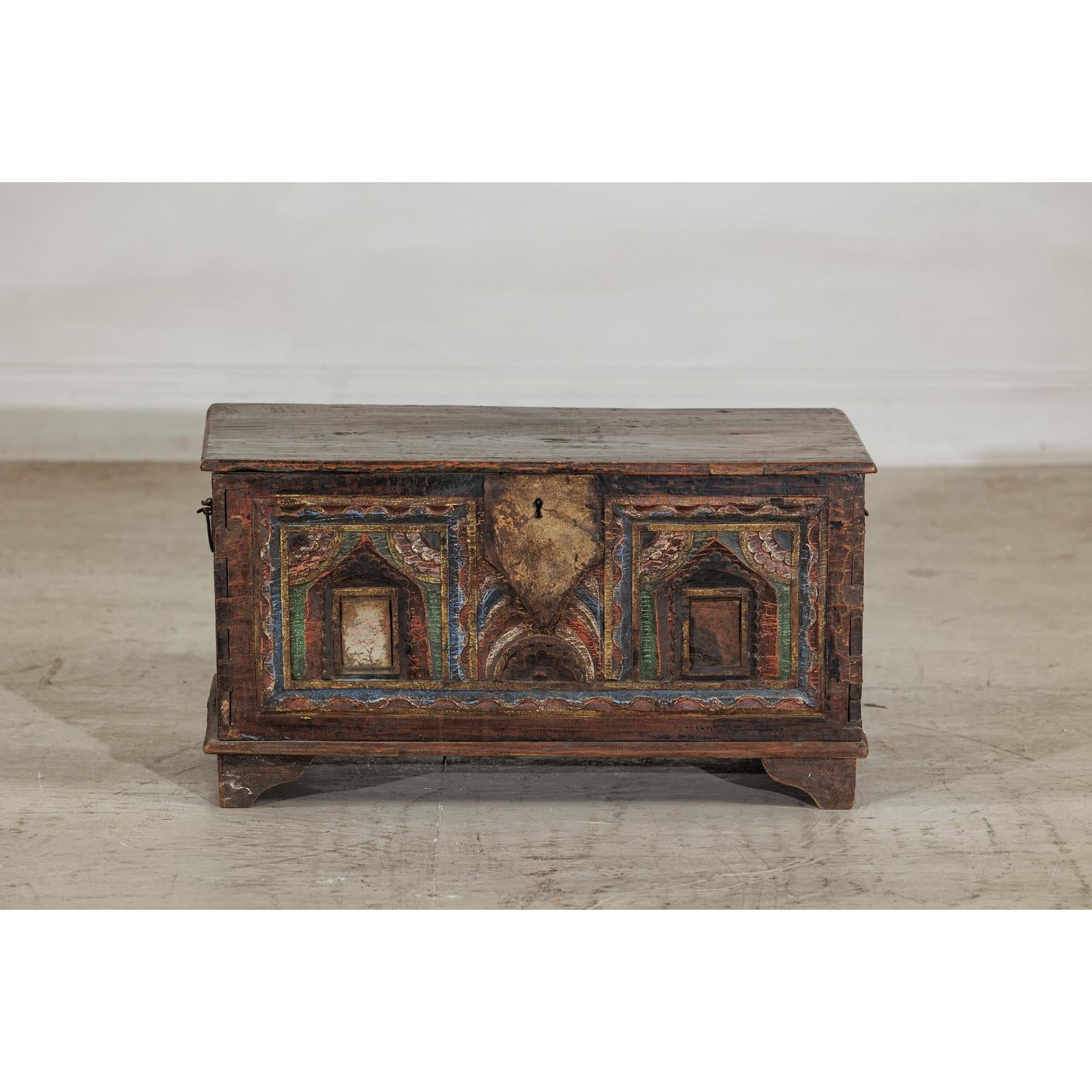 Antique Painted Chest with Hinged Lid, Traces of Original Mirrors-4. Asian &amp; Chinese Furniture, Art, Antiques, Vintage Home Décor for sale at FEA Home