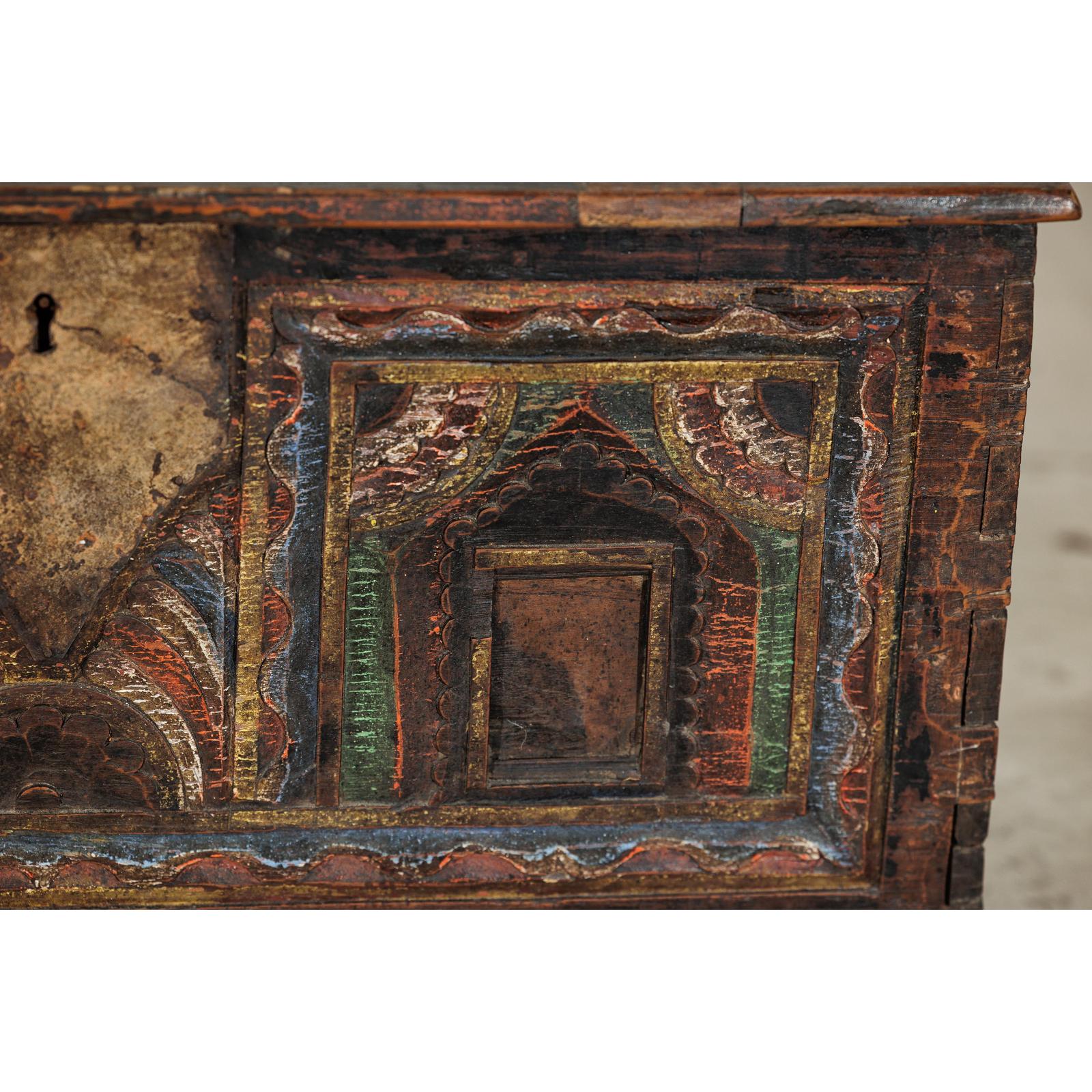 Antique Painted Chest with Hinged Lid, Traces of Original Mirrors-5. Asian &amp; Chinese Furniture, Art, Antiques, Vintage Home Décor for sale at FEA Home