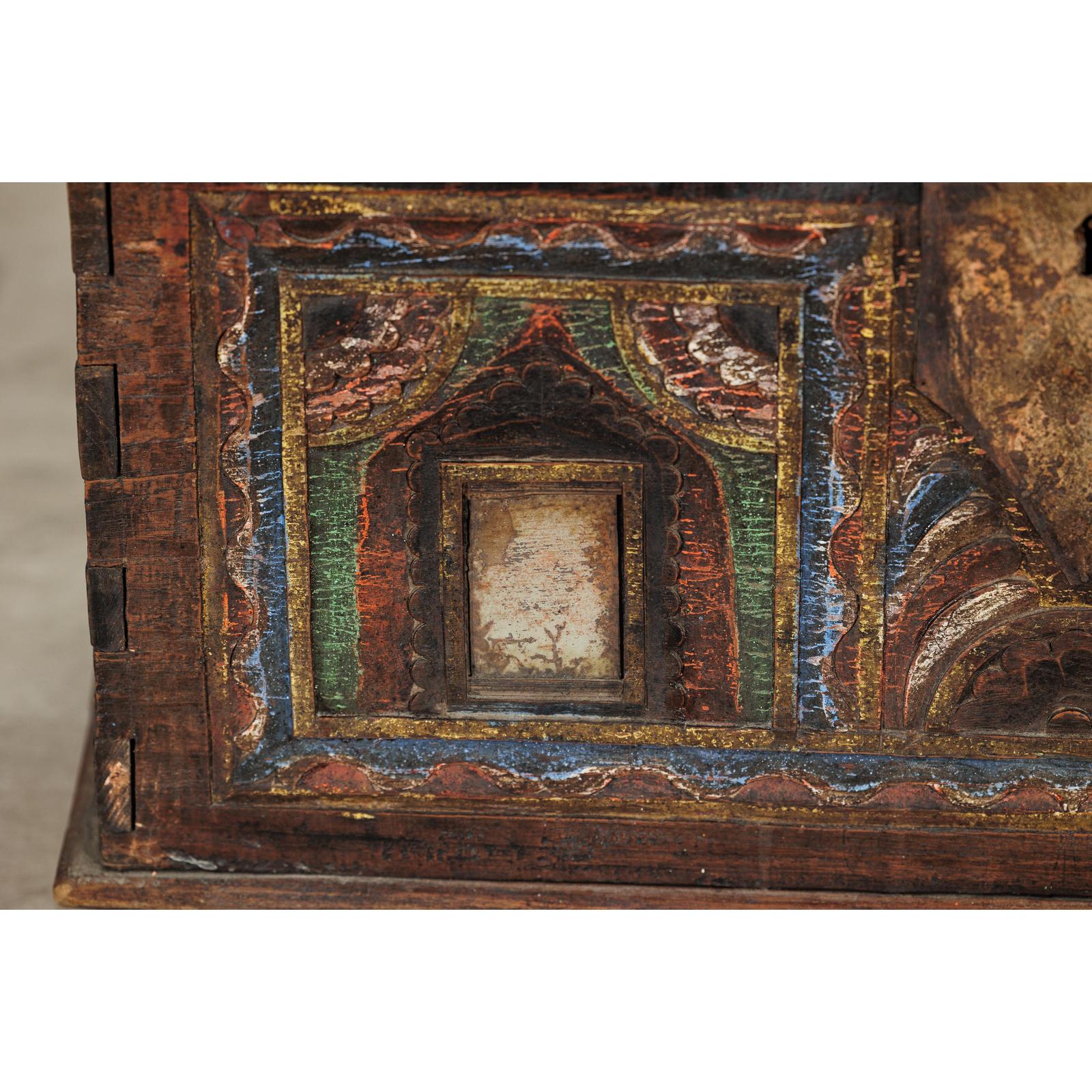Antique Painted Chest with Hinged Lid, Traces of Original Mirrors-6. Asian &amp; Chinese Furniture, Art, Antiques, Vintage Home Décor for sale at FEA Home