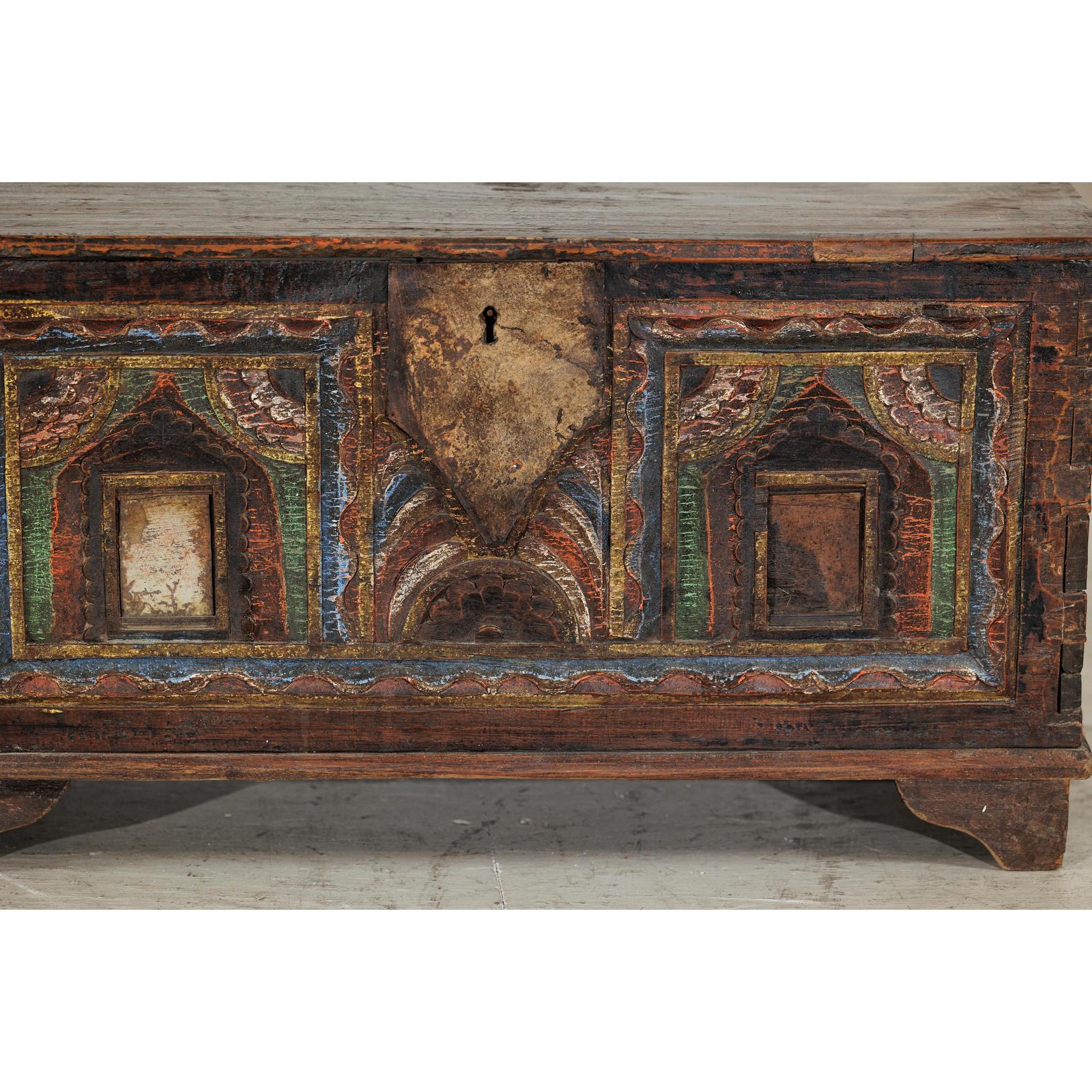 Antique Painted Chest with Hinged Lid, Traces of Original Mirrors-7. Asian &amp; Chinese Furniture, Art, Antiques, Vintage Home Décor for sale at FEA Home
