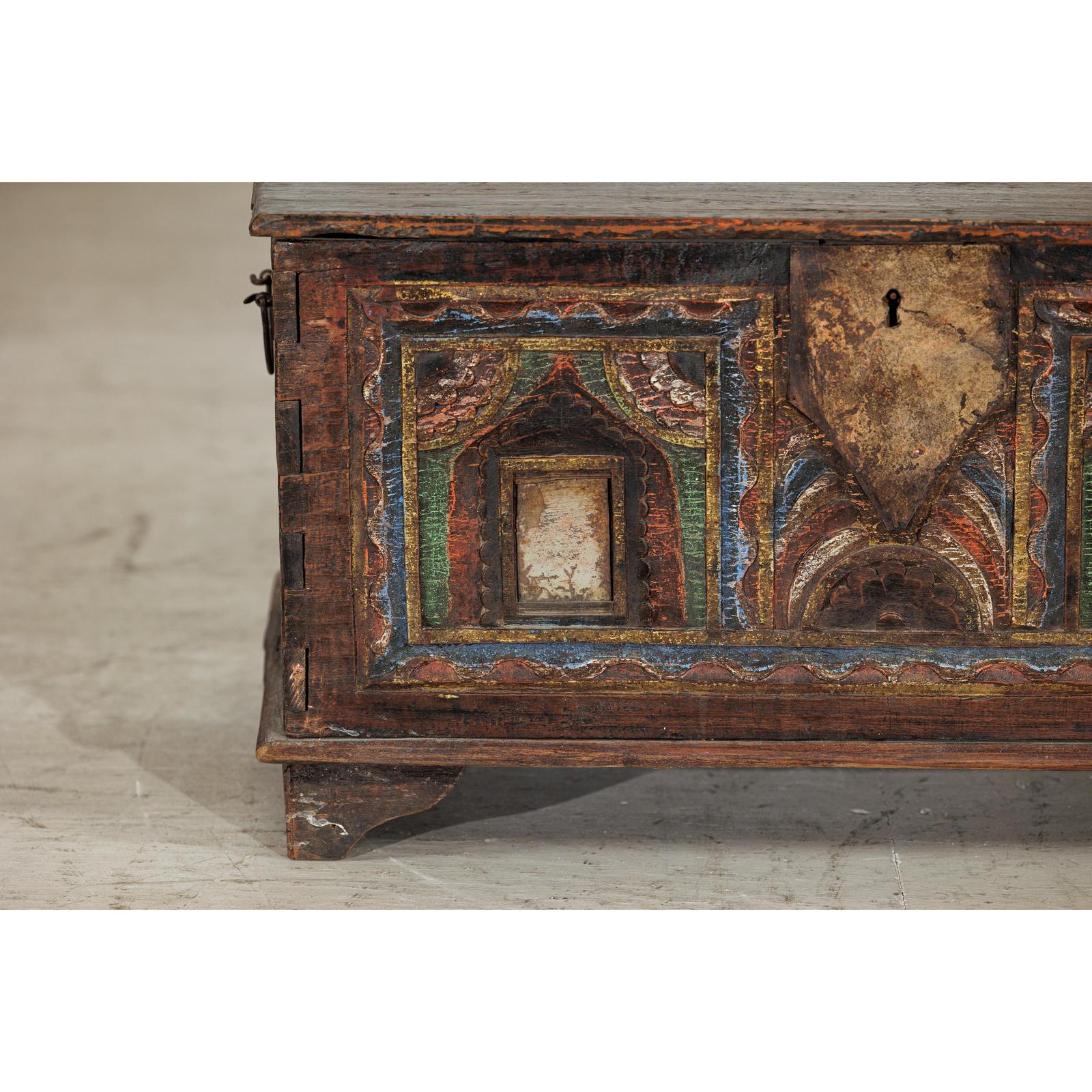 Antique Painted Chest with Hinged Lid, Traces of Original Mirrors-8. Asian &amp; Chinese Furniture, Art, Antiques, Vintage Home Décor for sale at FEA Home