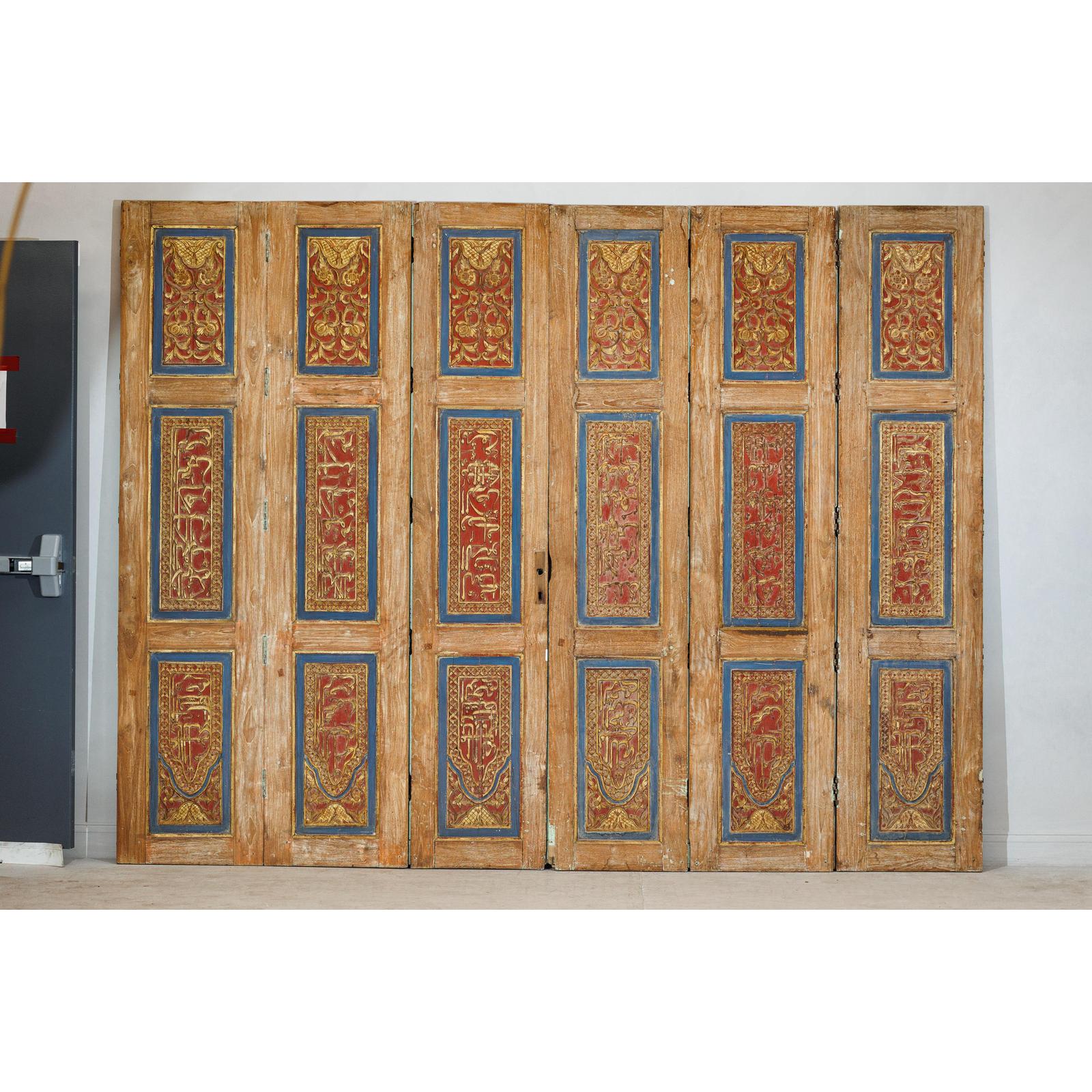Antique Six-Panel Carved Wooden Screen with Calligraphic Inscriptions-2. Asian & Chinese Furniture, Art, Antiques, Vintage Home Décor for sale at FEA Home