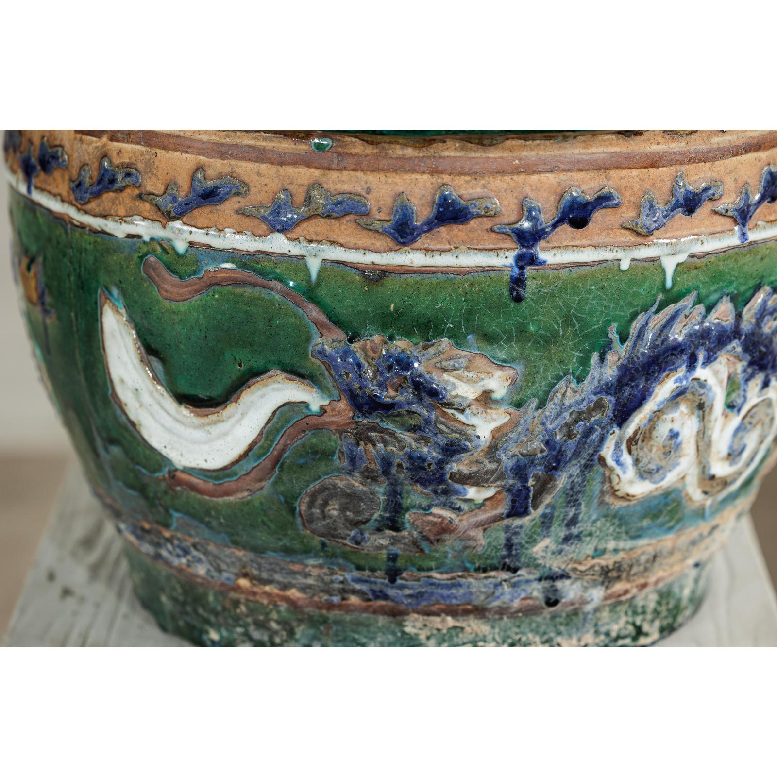 Antique Vietnamese Glazed Ceramic Plante, Green &amp; Blue Dragon Motifs-6. Asian &amp; Chinese Furniture, Art, Antiques, Vintage Home Décor for sale at FEA Home