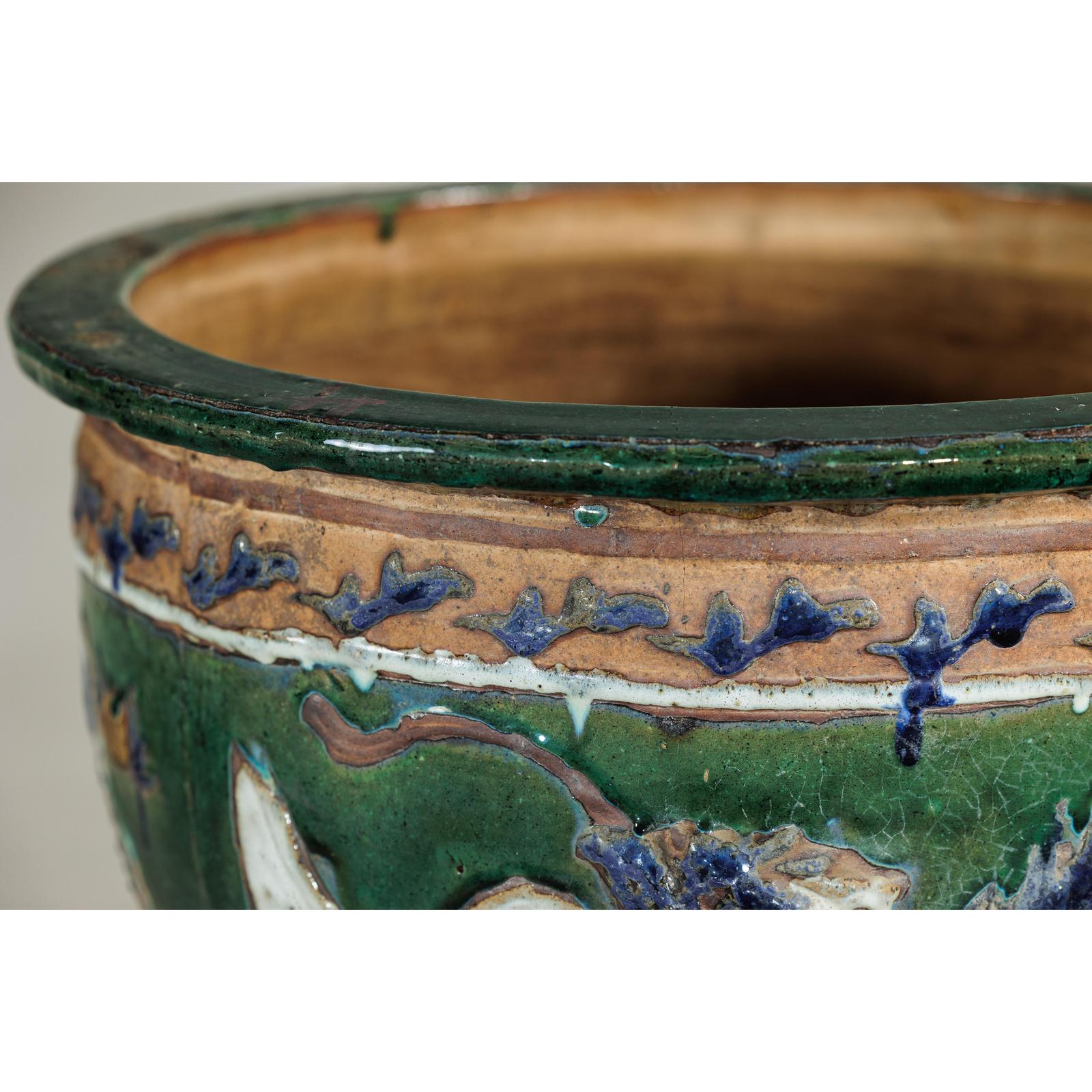 Antique Vietnamese Glazed Ceramic Plante, Green &amp; Blue Dragon Motifs-7. Asian &amp; Chinese Furniture, Art, Antiques, Vintage Home Décor for sale at FEA Home