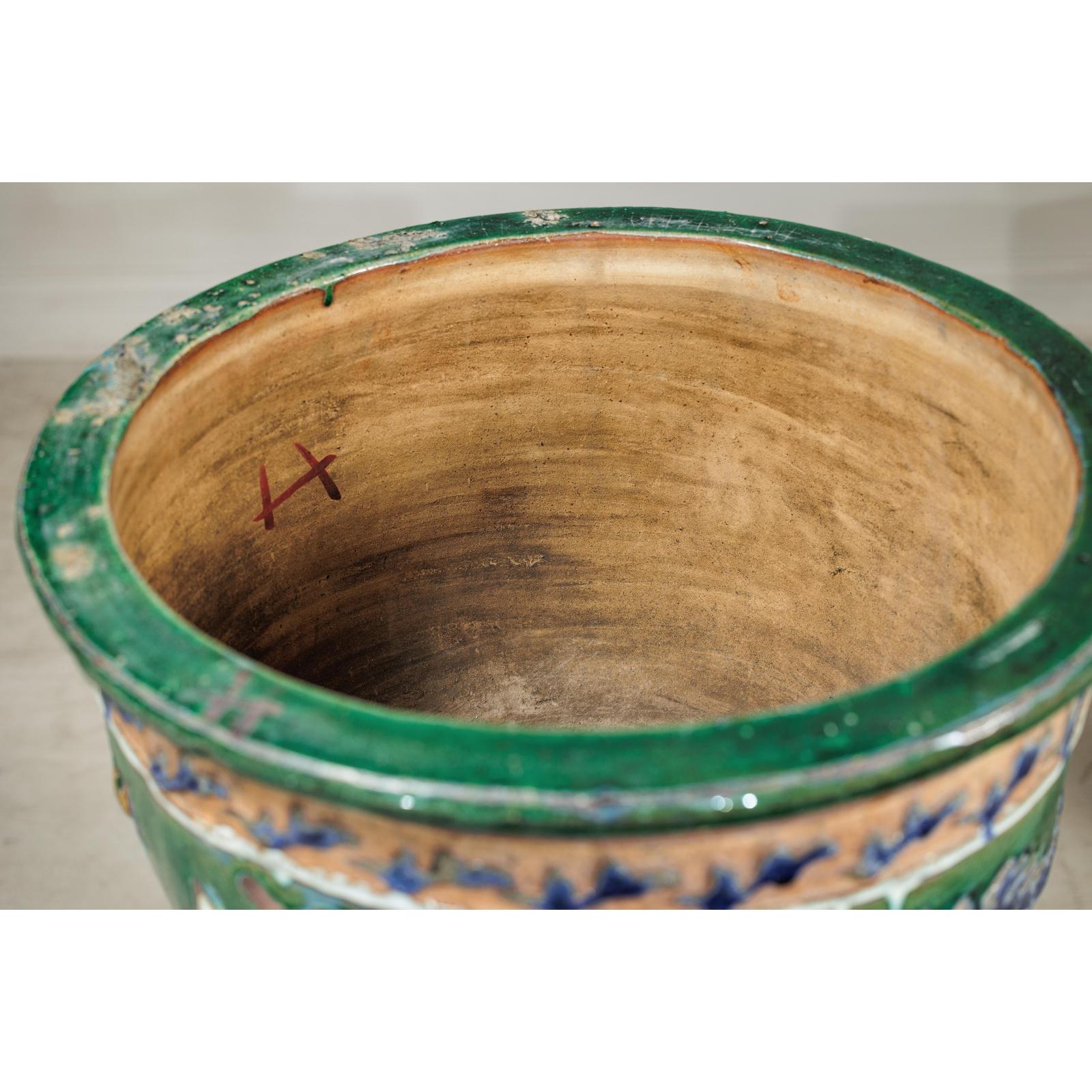 Antique Vietnamese Glazed Ceramic Plante, Green &amp; Blue Dragon Motifs-8. Asian &amp; Chinese Furniture, Art, Antiques, Vintage Home Décor for sale at FEA Home