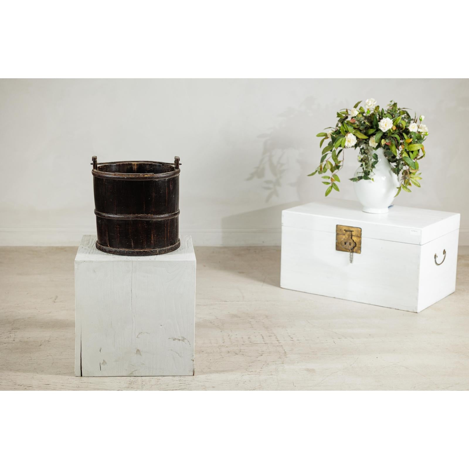 Antique Wooden Water Bucket with Iron Handle and Dark Patina-2. Asian &amp; Chinese Furniture, Art, Antiques, Vintage Home Décor for sale at FEA Home