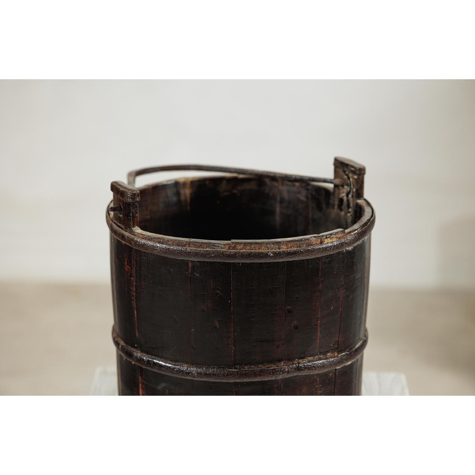 Antique Wooden Water Bucket with Iron Handle and Dark Patina-5. Asian &amp; Chinese Furniture, Art, Antiques, Vintage Home Décor for sale at FEA Home