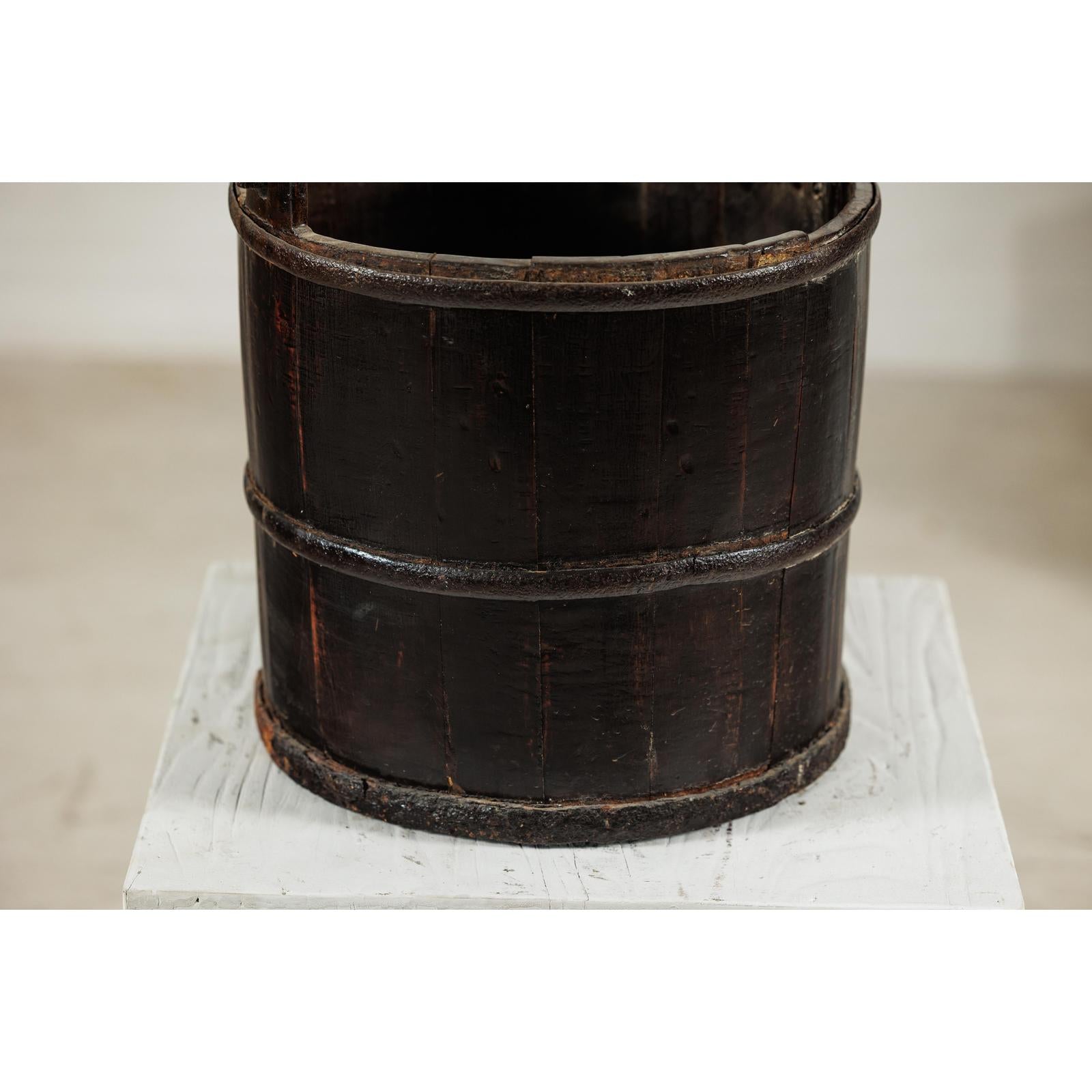 Antique Wooden Water Bucket with Iron Handle and Dark Patina-6. Asian &amp; Chinese Furniture, Art, Antiques, Vintage Home Décor for sale at FEA Home