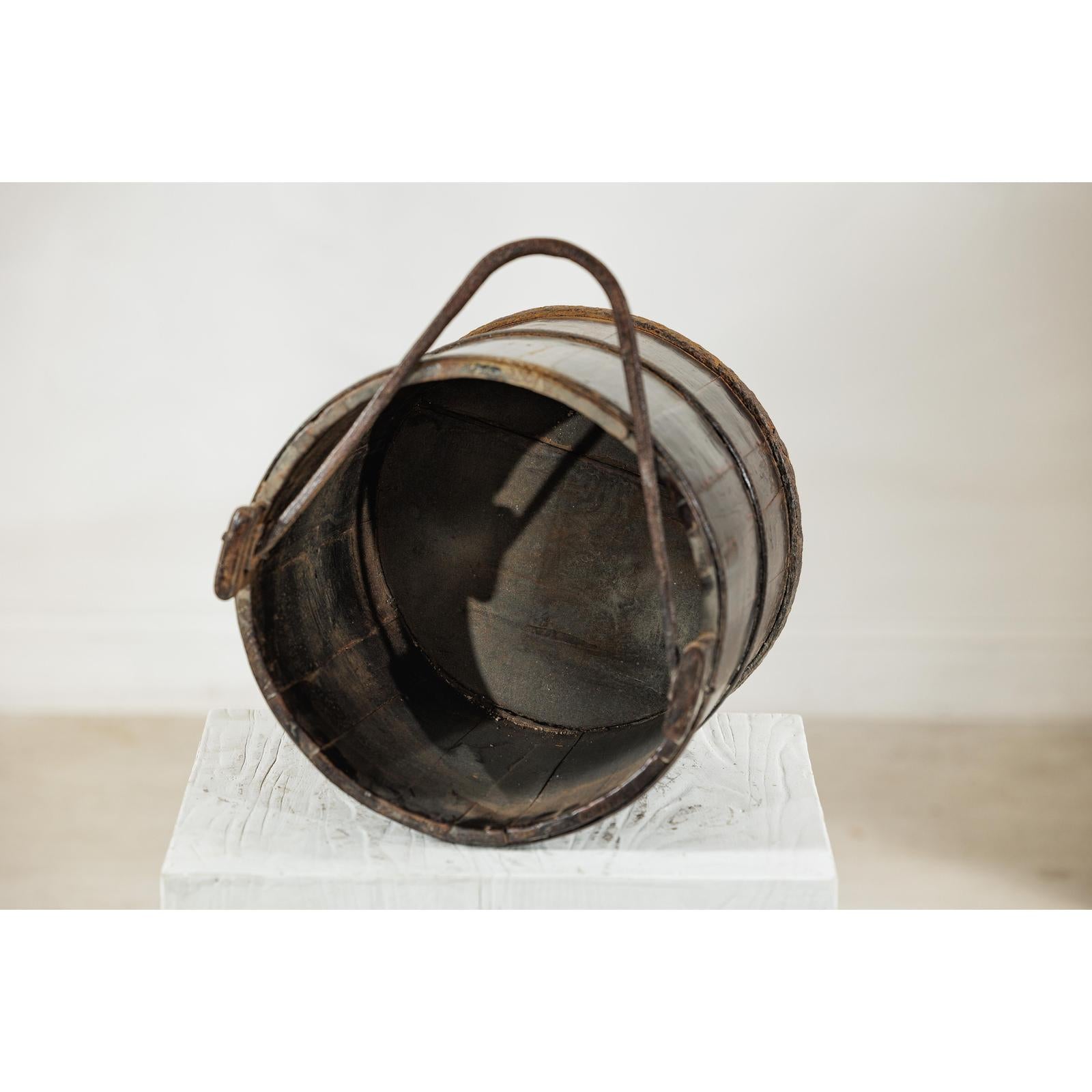 Antique Wooden Water Bucket with Iron Handle and Dark Patina-8. Asian &amp; Chinese Furniture, Art, Antiques, Vintage Home Décor for sale at FEA Home