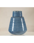 Artisan Blue-Glazed Ceramic Vase with Tapering Form