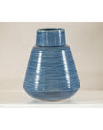 Artisan Blue-Glazed Ceramic Vase with Tapering Form