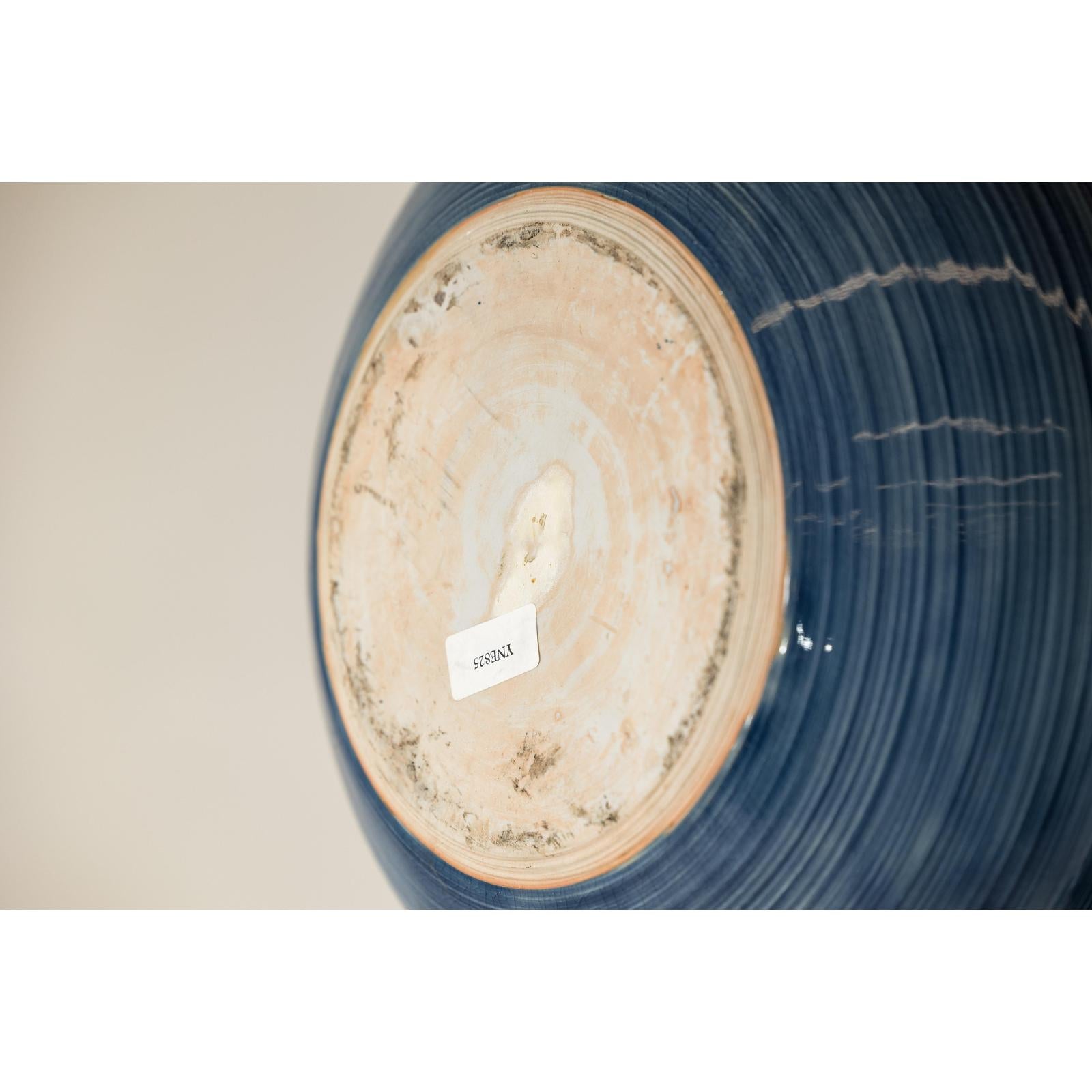 Artisan Blue-Glazed Ceramic Vase with Tapering Form
