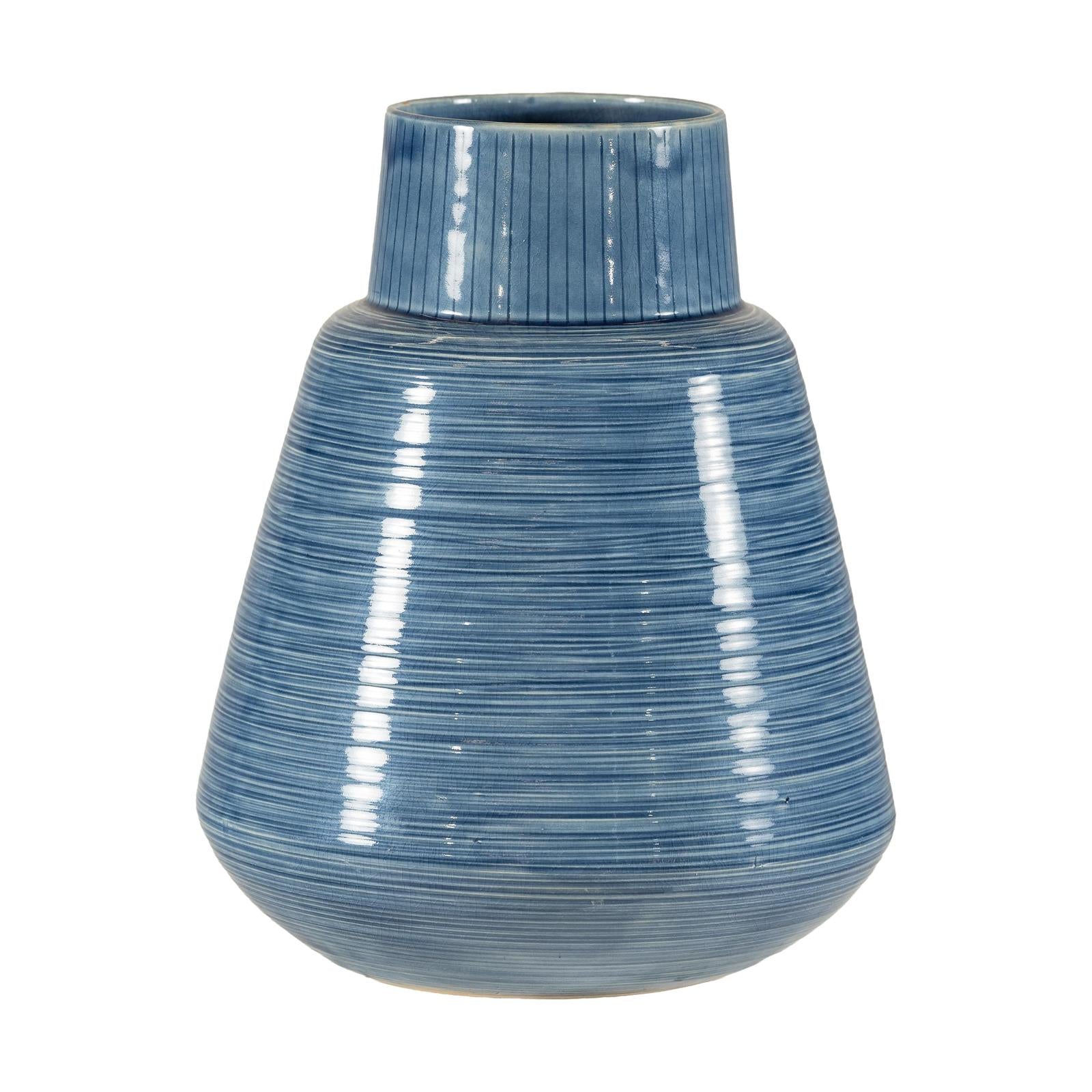 Artisan Blue-Glazed Ceramic Vase with Tapering Form