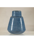 Artisan Blue-Glazed Ceramic Vase with Tapering Form
