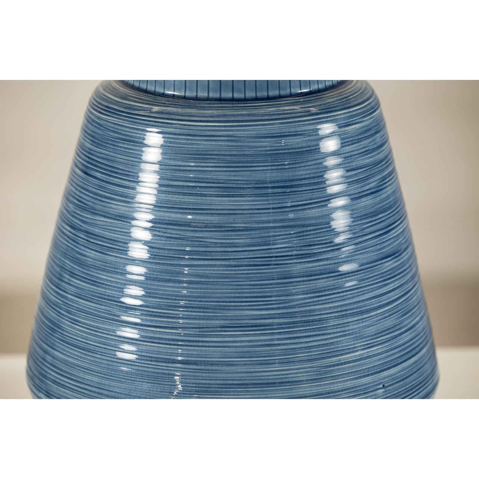Artisan Blue-Glazed Ceramic Vase with Tapering Form