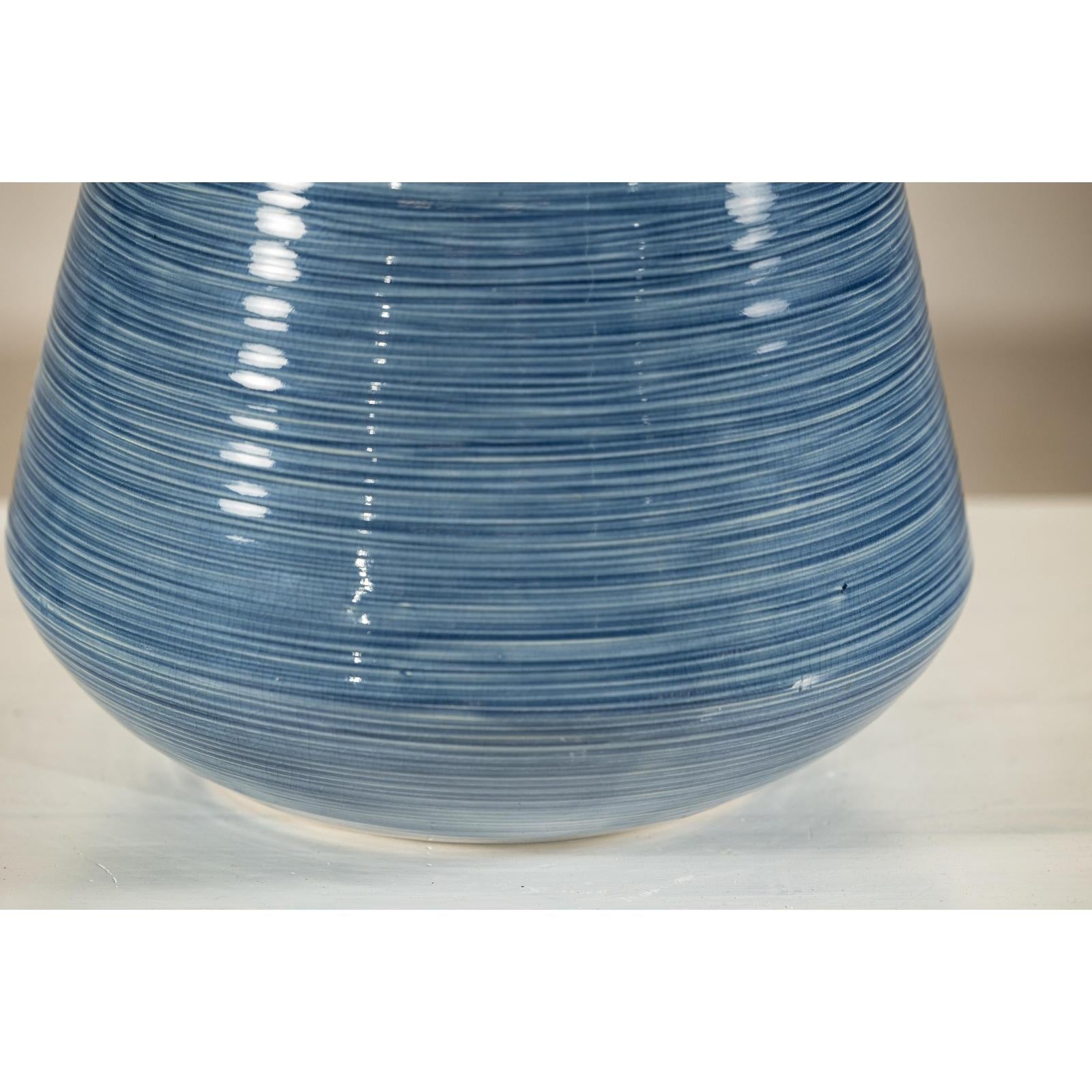 Artisan Blue-Glazed Ceramic Vase with Tapering Form