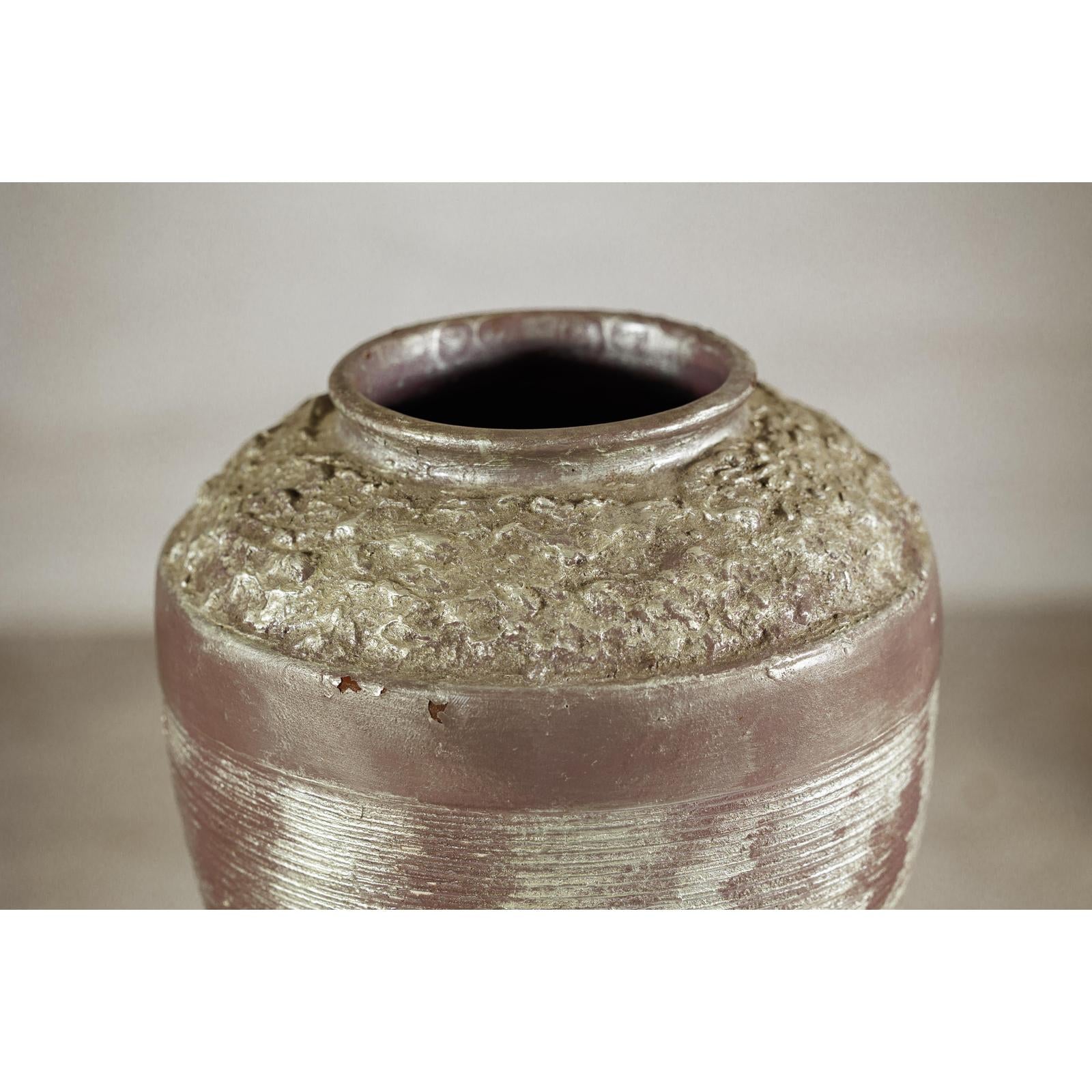 Artisan Ceramic Vase with Silvered Mauve Glaze and Textured Rim-10. Asian &amp; Chinese Furniture, Art, Antiques, Vintage Home Décor for sale at FEA Home