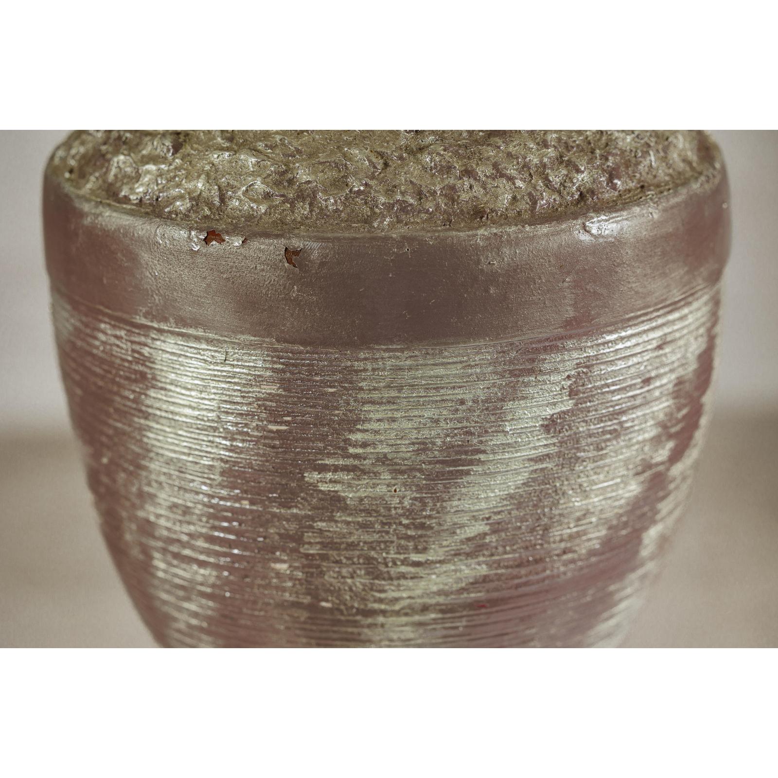 Artisan Ceramic Vase with Silvered Mauve Glaze and Textured Rim-11. Asian &amp; Chinese Furniture, Art, Antiques, Vintage Home Décor for sale at FEA Home