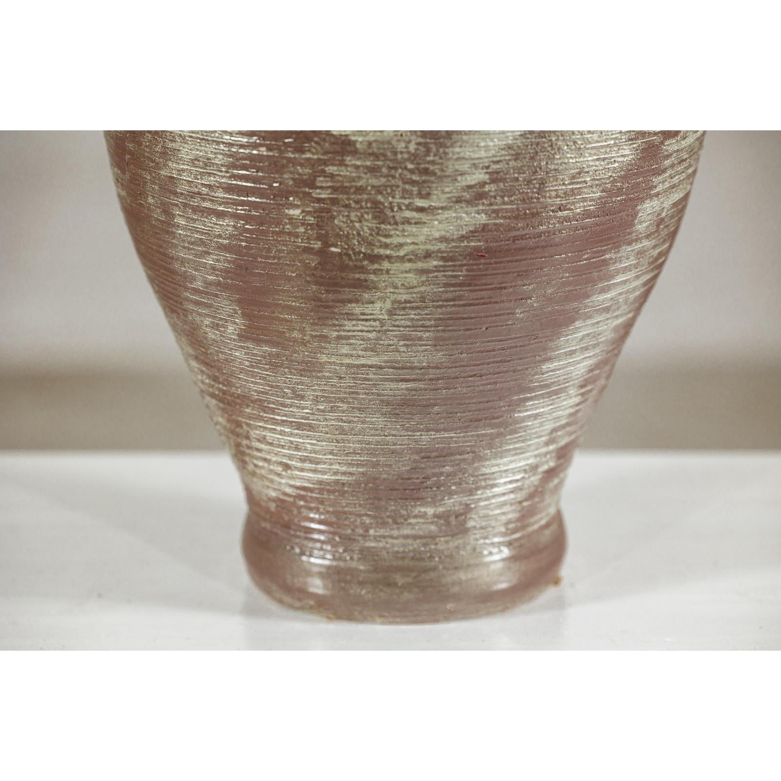 Artisan Ceramic Vase with Silvered Mauve Glaze and Textured Rim-12. Asian &amp; Chinese Furniture, Art, Antiques, Vintage Home Décor for sale at FEA Home