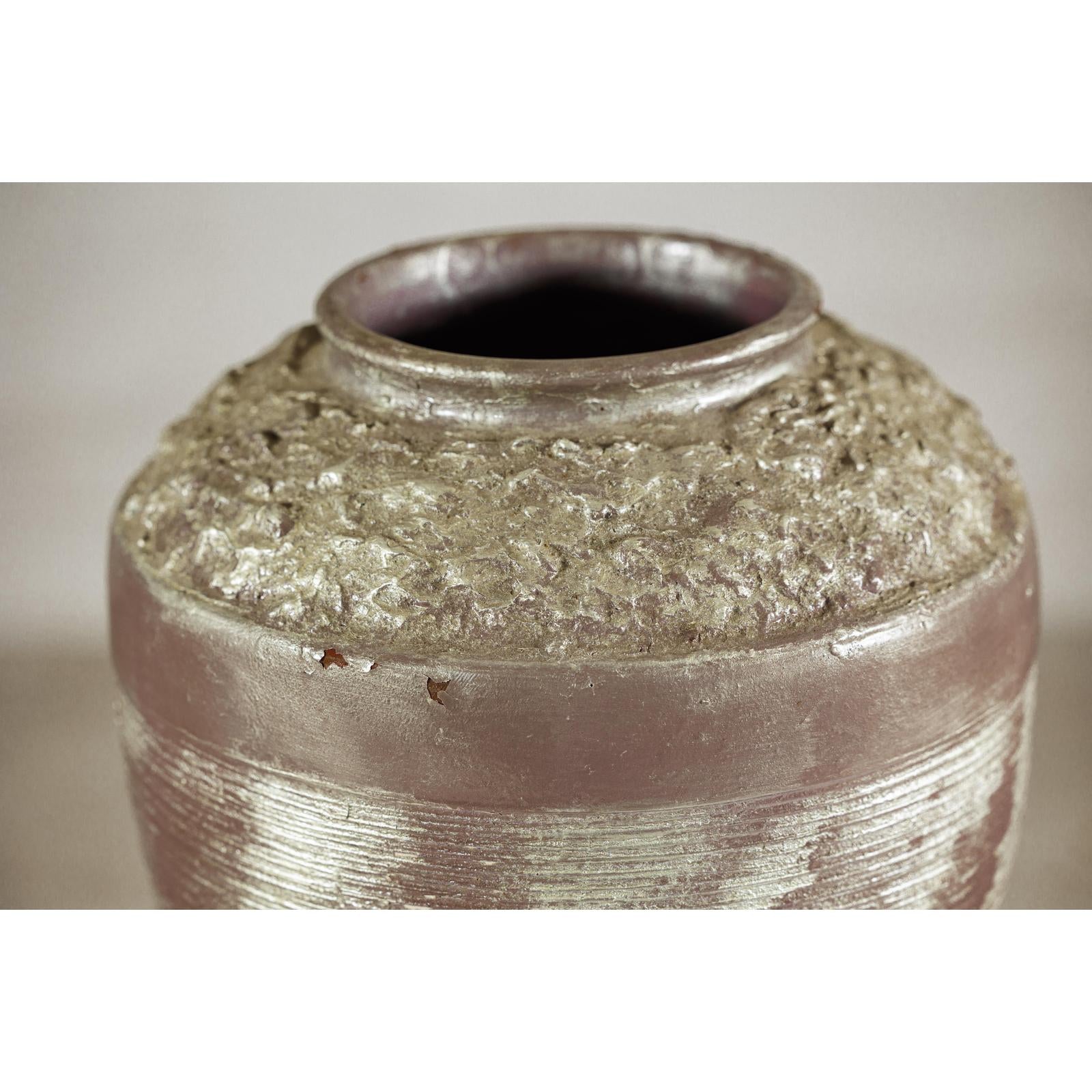 Artisan Ceramic Vase with Silvered Mauve Glaze and Textured Rim-13. Asian &amp; Chinese Furniture, Art, Antiques, Vintage Home Décor for sale at FEA Home