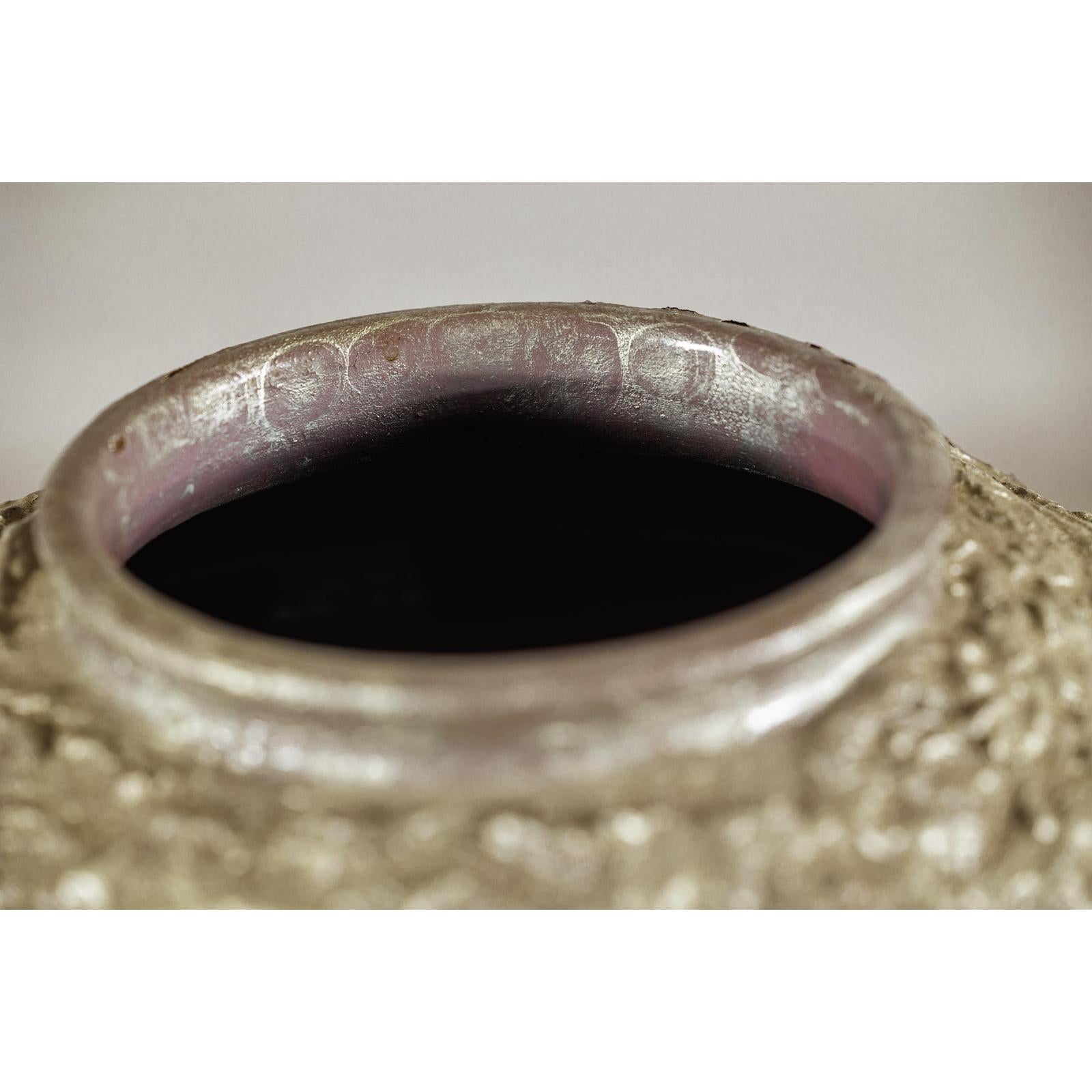 Artisan Ceramic Vase with Silvered Mauve Glaze and Textured Rim-14. Asian &amp; Chinese Furniture, Art, Antiques, Vintage Home Décor for sale at FEA Home