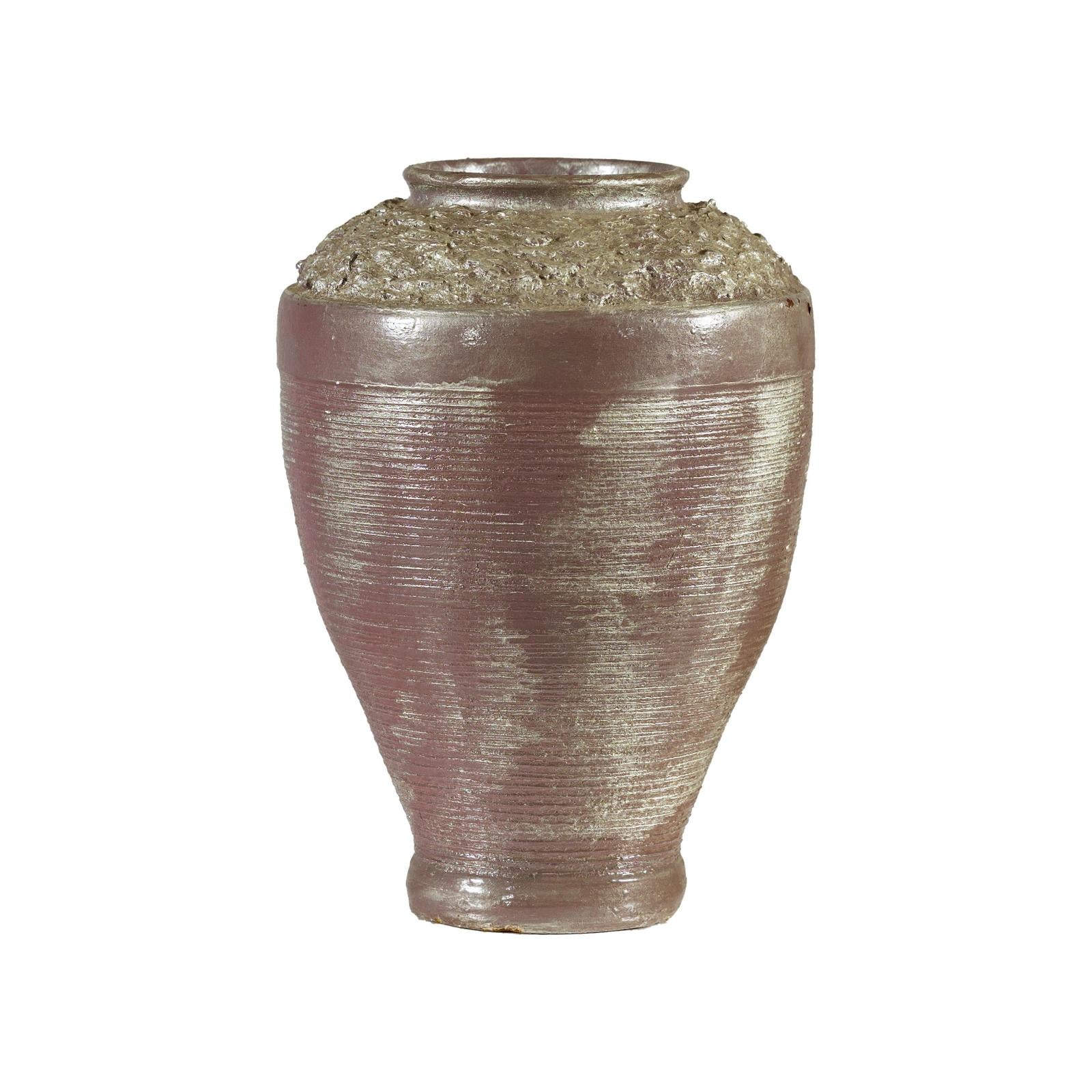 Artisan Ceramic Vase with Silvered Mauve Glaze and Textured Rim-17. Asian &amp; Chinese Furniture, Art, Antiques, Vintage Home Décor for sale at FEA Home