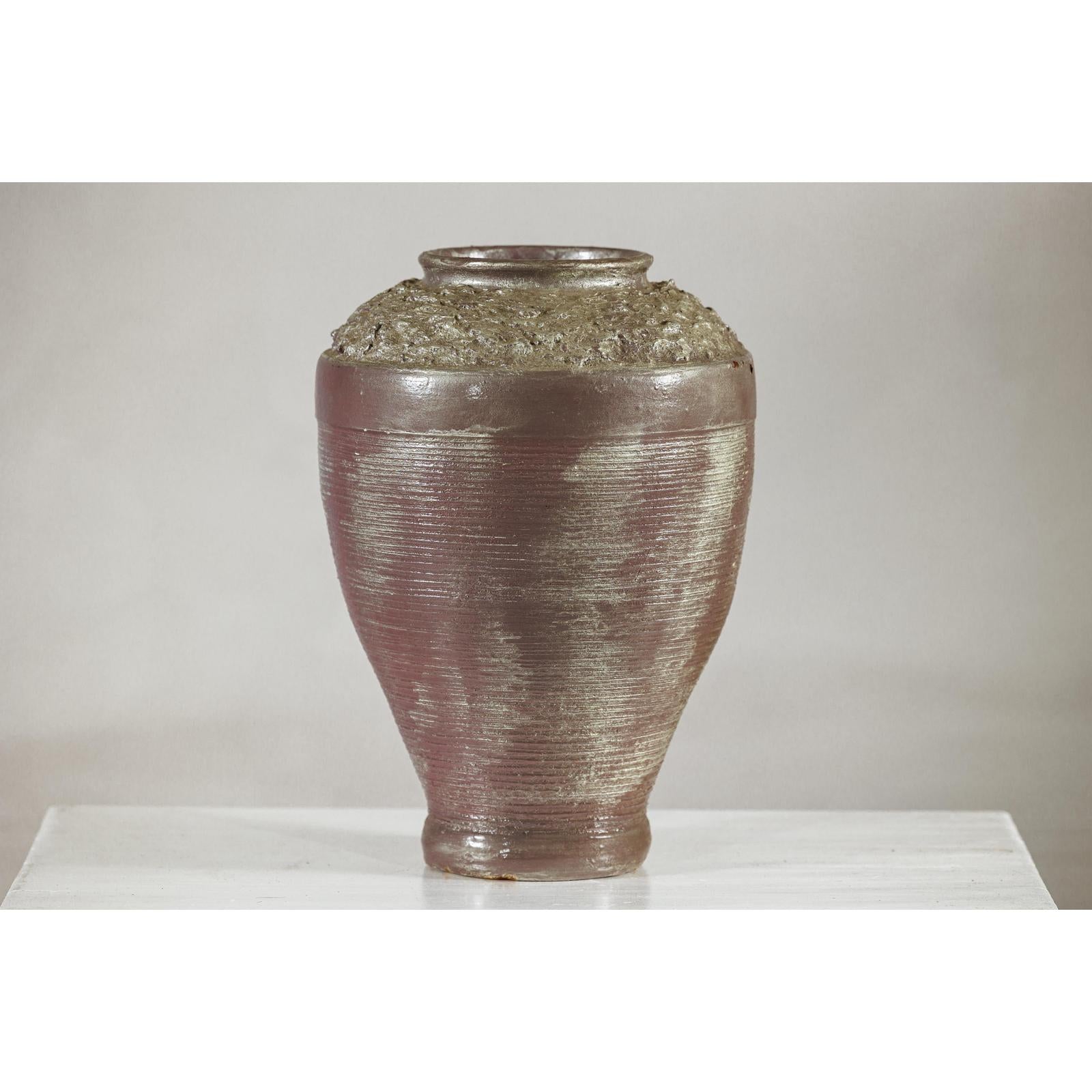 Artisan Ceramic Vase with Silvered Mauve Glaze and Textured Rim-4. Asian &amp; Chinese Furniture, Art, Antiques, Vintage Home Décor for sale at FEA Home