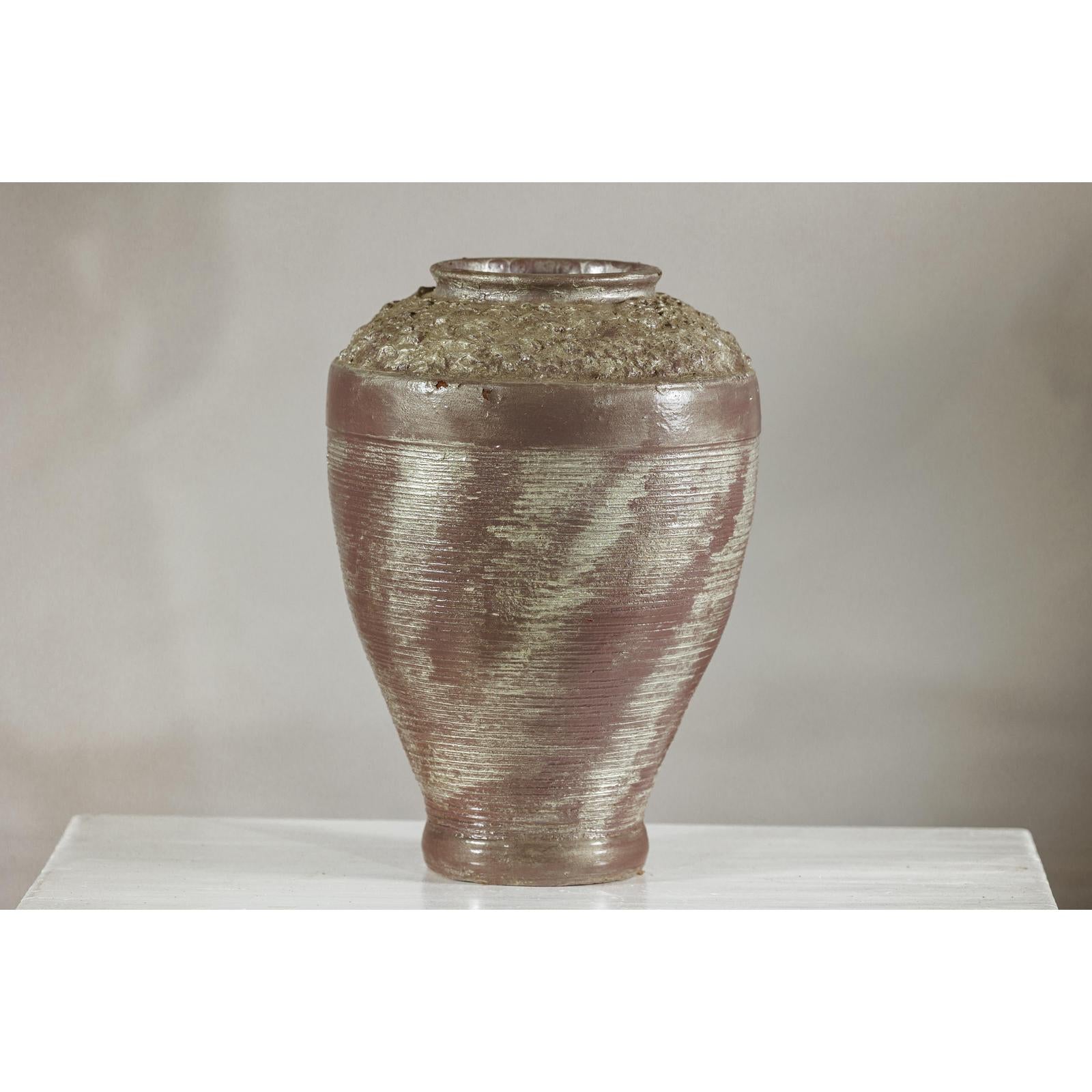 Artisan Ceramic Vase with Silvered Mauve Glaze and Textured Rim-9. Asian &amp; Chinese Furniture, Art, Antiques, Vintage Home Décor for sale at FEA Home