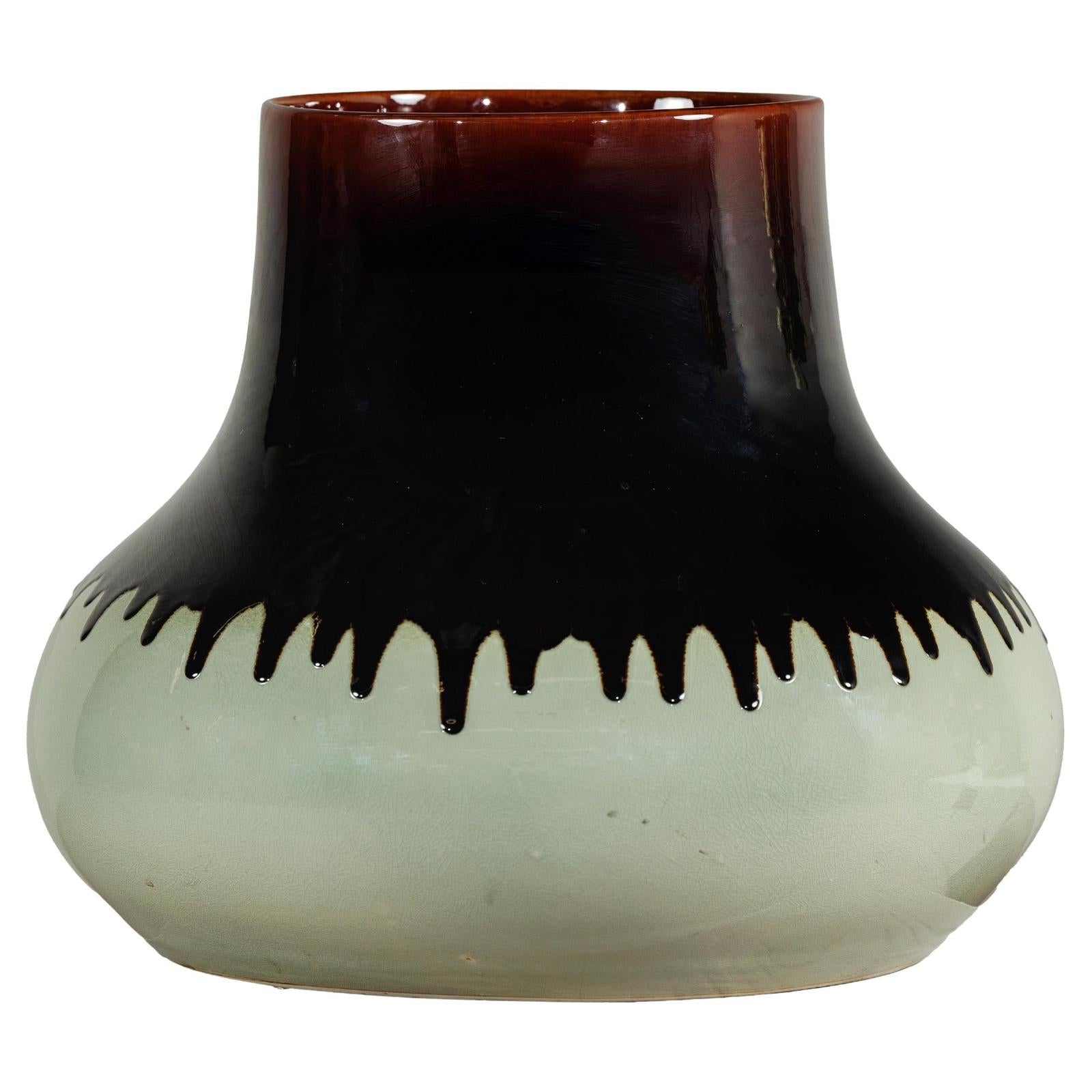 Artisan Ceramic Vase with Two-Tone Glaze and Wide Mouth Opening-1. Asian & Chinese Furniture, Art, Antiques, Vintage Home Décor for sale at FEA Home