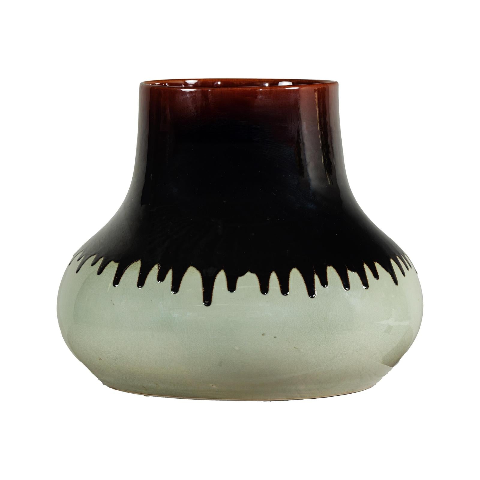 Artisan Ceramic Vase with Two-Tone Glaze and Wide Mouth Opening-5. Asian &amp; Chinese Furniture, Art, Antiques, Vintage Home Décor for sale at FEA Home