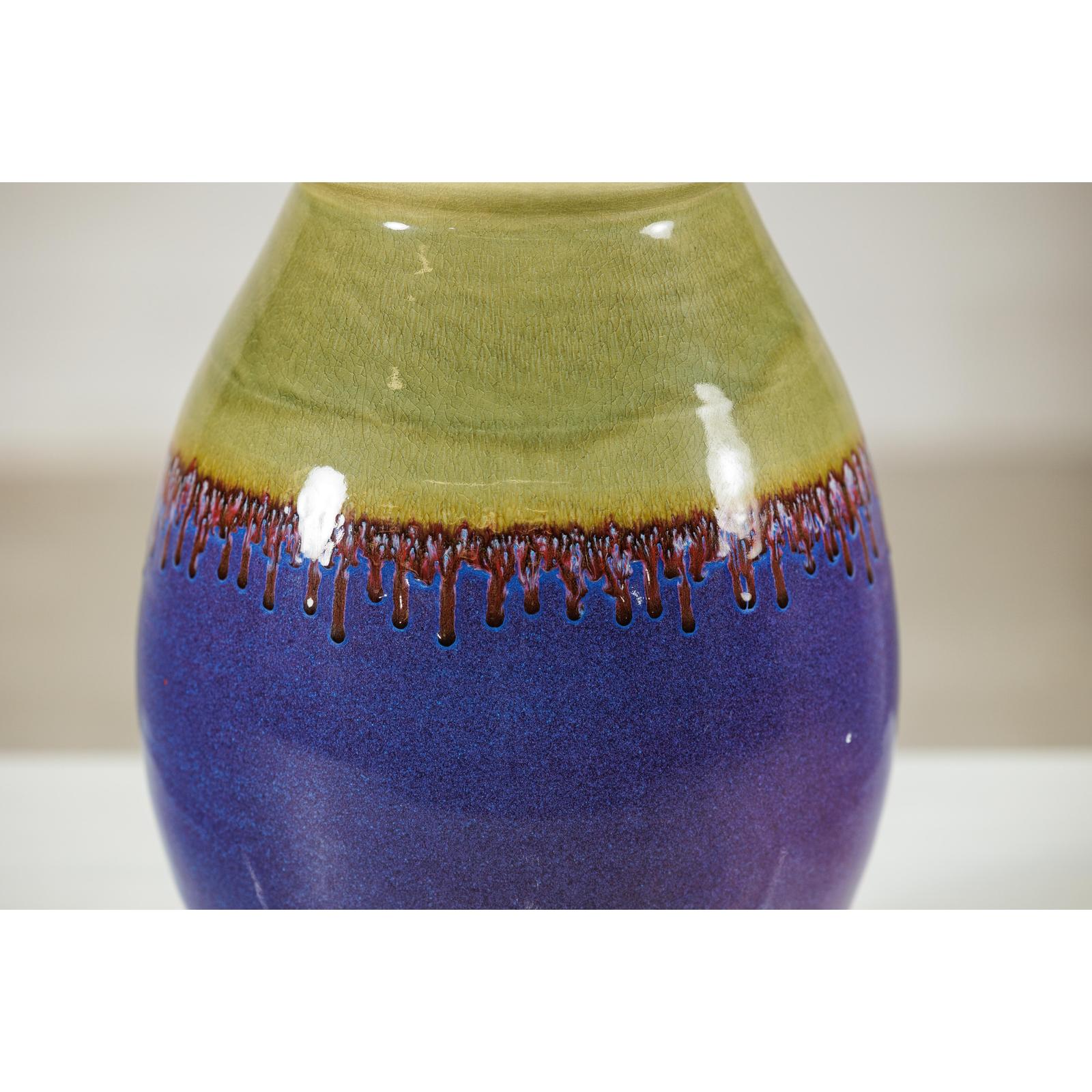 Artisan Purple and Olive Green Glazed Ceramic Ovoid Vase with Drip Detail-6. Asian &amp; Chinese Furniture, Art, Antiques, Vintage Home Décor for sale at FEA Home