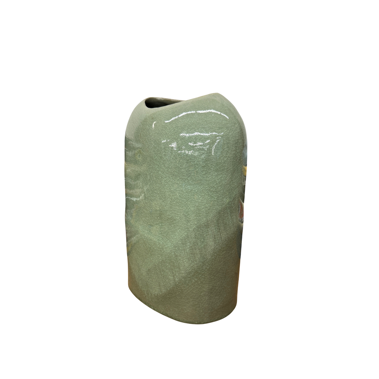 Asymmetrical Celadon Ceramic Vase with Crackle Glaze - FEA Home