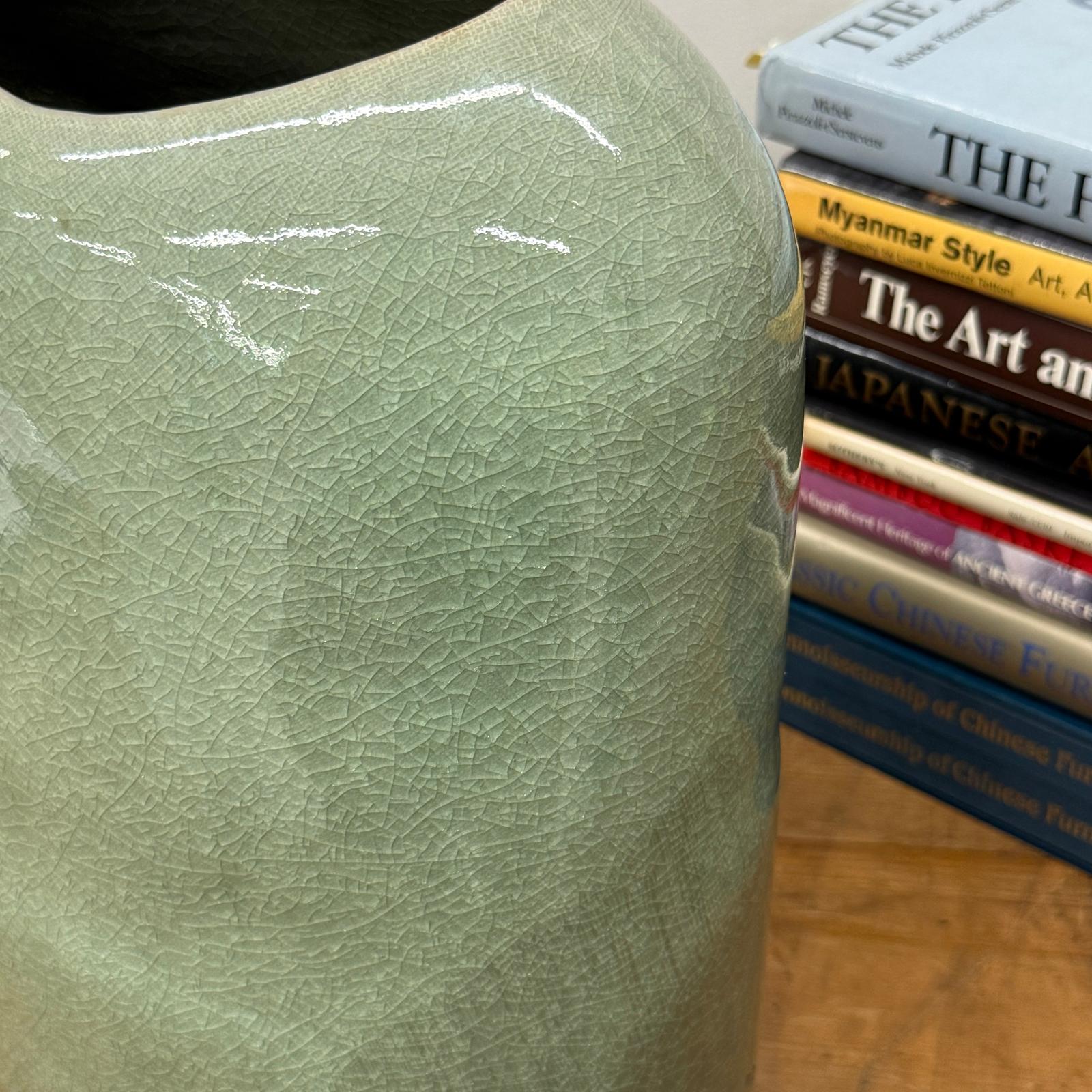 Asymmetrical Celadon Ceramic Vase with Crackle Glaze - FEA Home