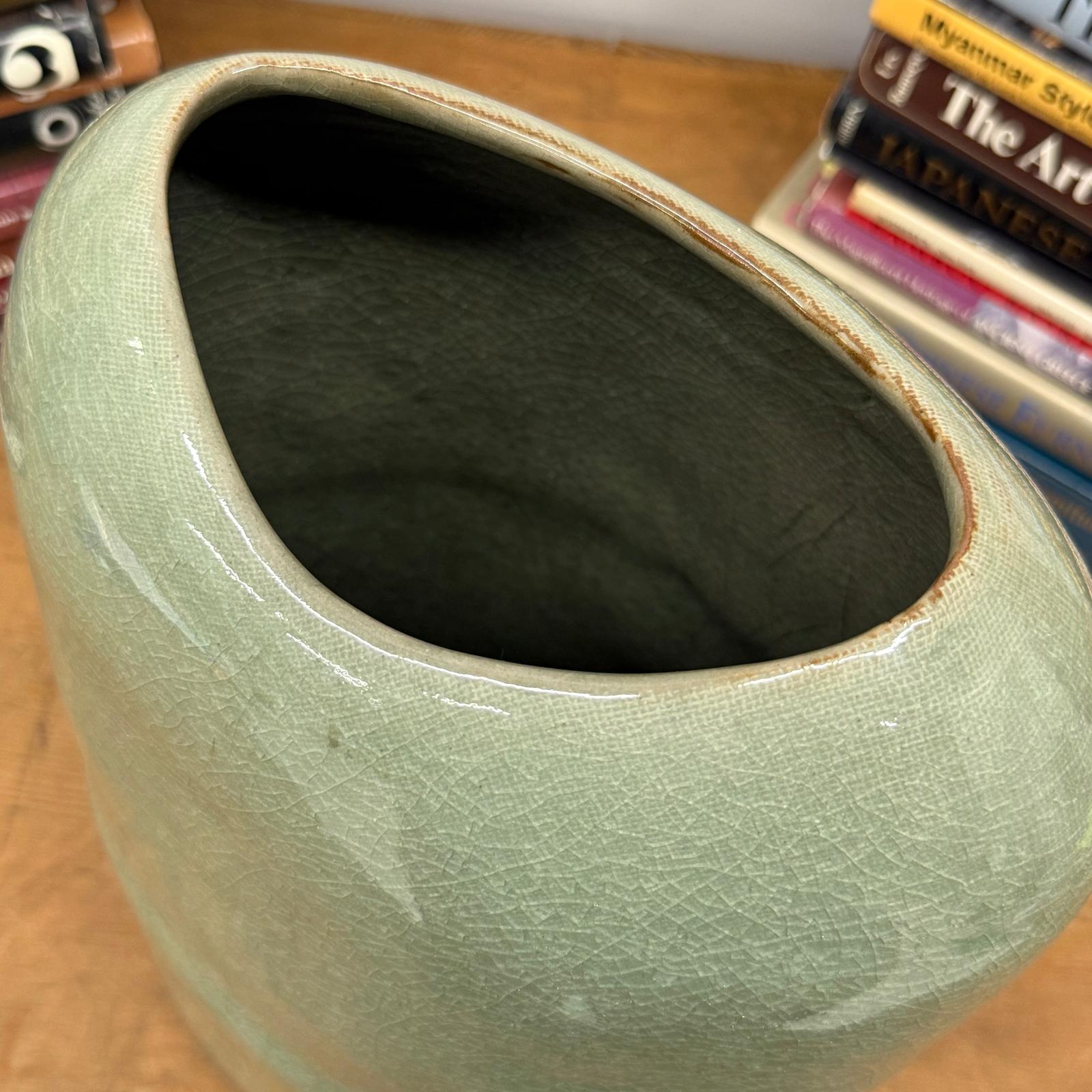 Asymmetrical Celadon Ceramic Vase with Crackle Glaze - FEA Home