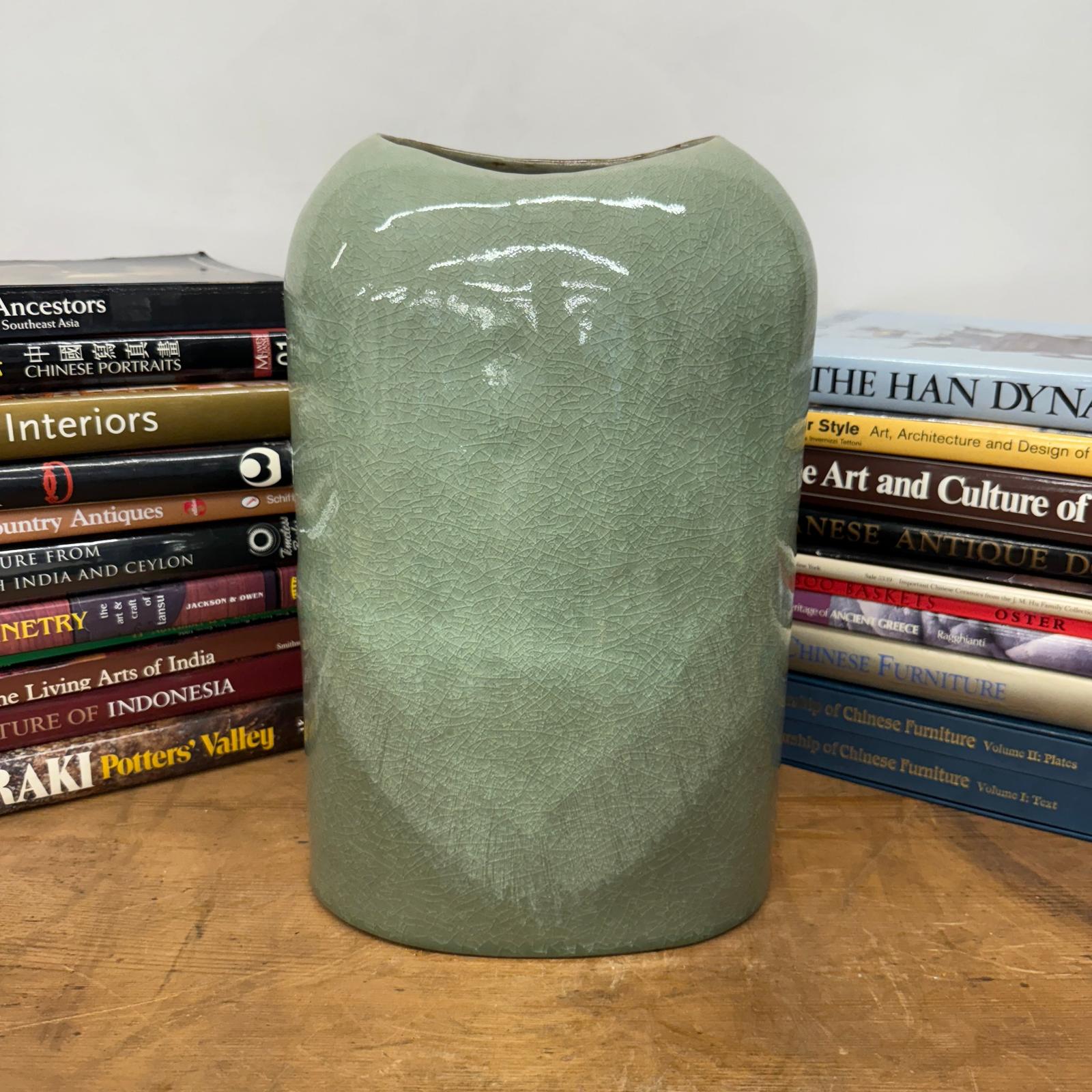Asymmetrical Celadon Ceramic Vase with Crackle Glaze - FEA Home