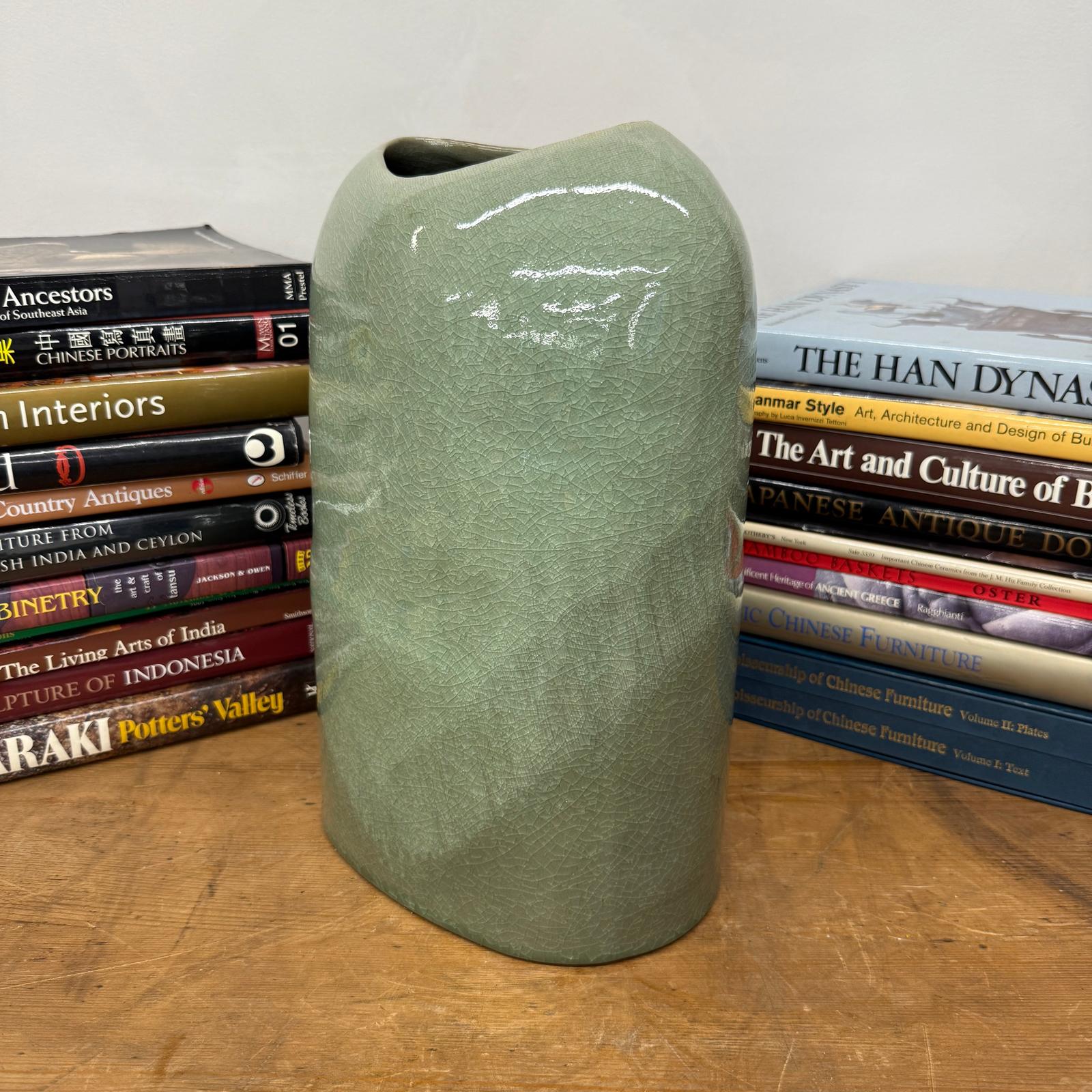 Asymmetrical Celadon Ceramic Vase with Crackle Glaze - FEA Home
