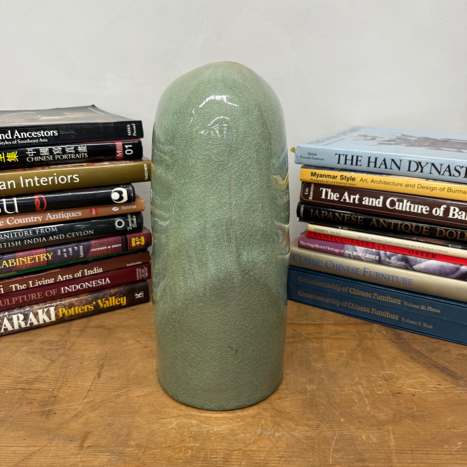 Asymmetrical Celadon Ceramic Vase with Crackle Glaze - FEA Home